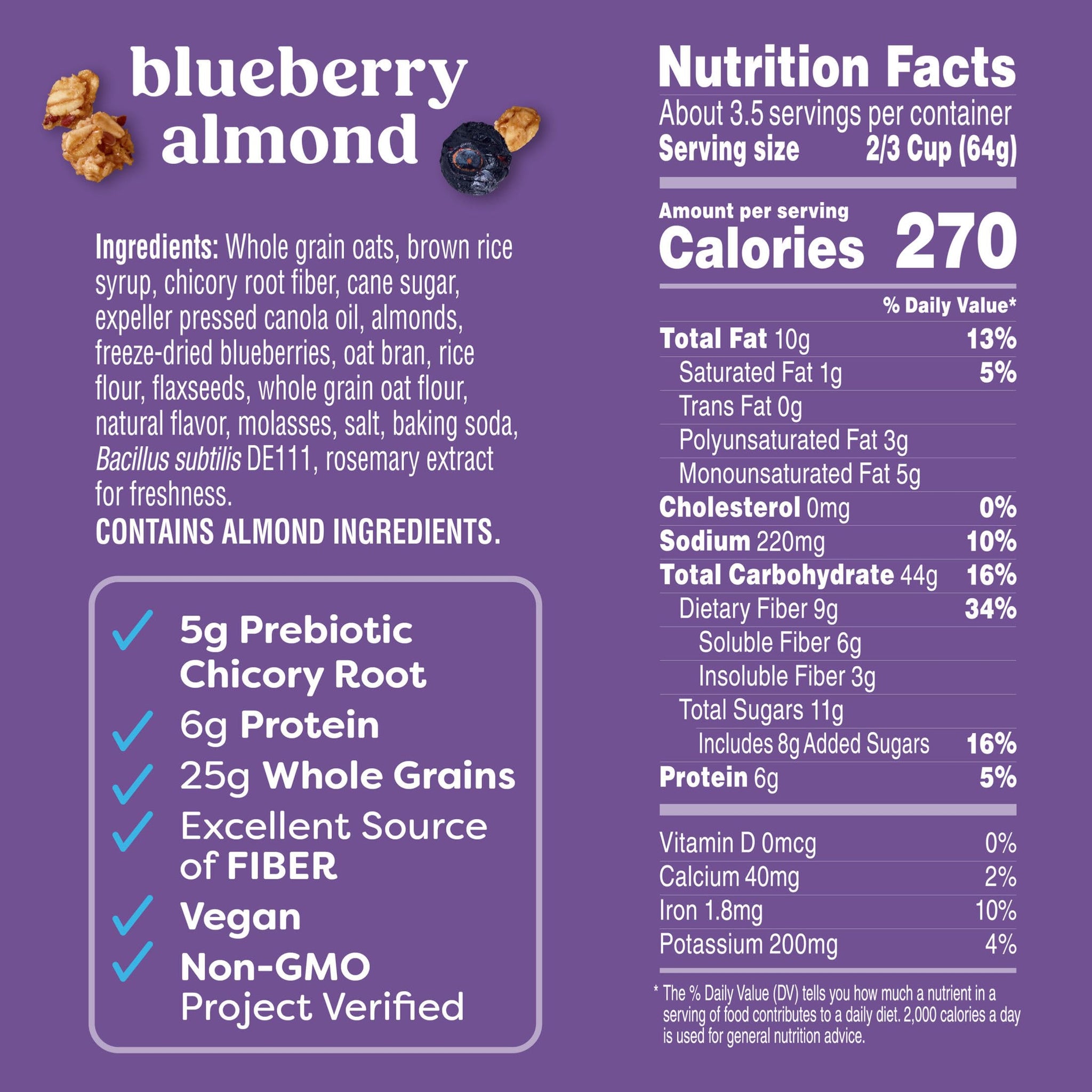 Kashi Gut Health Blueberry Almond Granola, Prebiotics and High Fiber, Whole Grain, 8 oz
