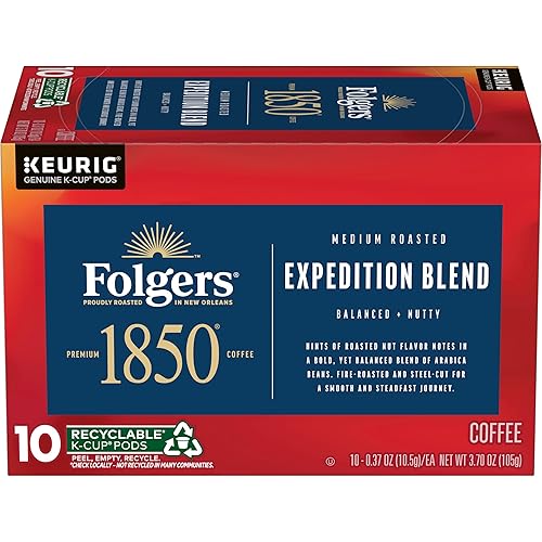 1850 by Folgers Pioneer Blend Medium Roast Coffee, 10 Keurig K-Cup Pods