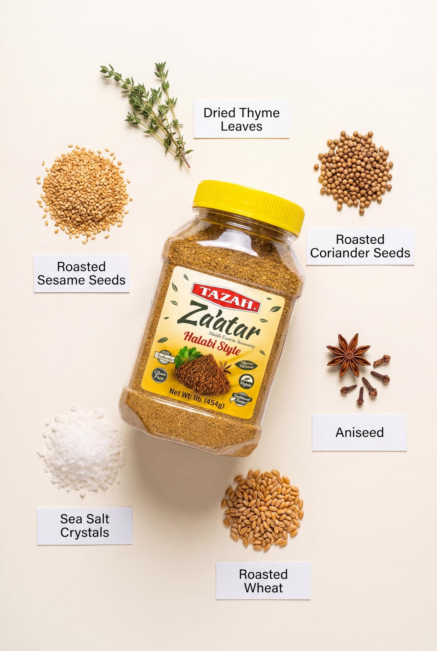 Tazah Zaatar 16oz Syrian Recipe Zatar Spice Blend Thyme Mixture Halabi Za'atar in Jar