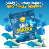 Gummy Sharks - 10 Packs - Blue Shark Gummies Individually Wrapped - Raspberry Marshmallow Flavor - Blue Candy for Goodie Bags, Gifting, Snacking