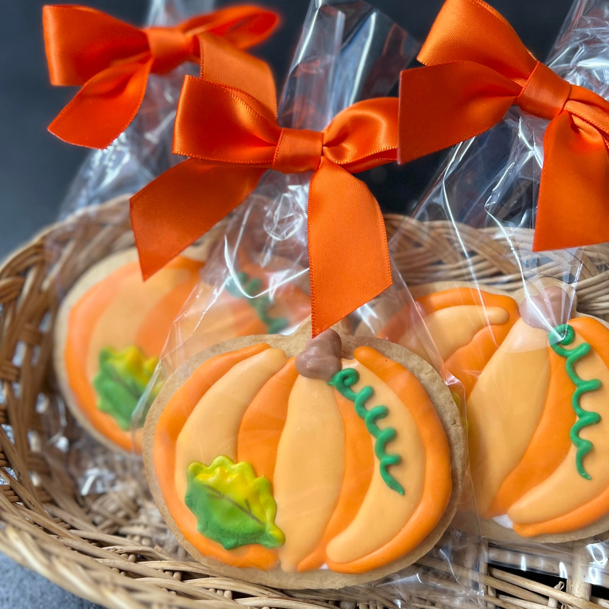 Thanksgiving Fall Leaf and Pumpkin Cookies- Set of 6 Crunchy Shortbread Cookies Individually Wrapped by BakersDozenToGo