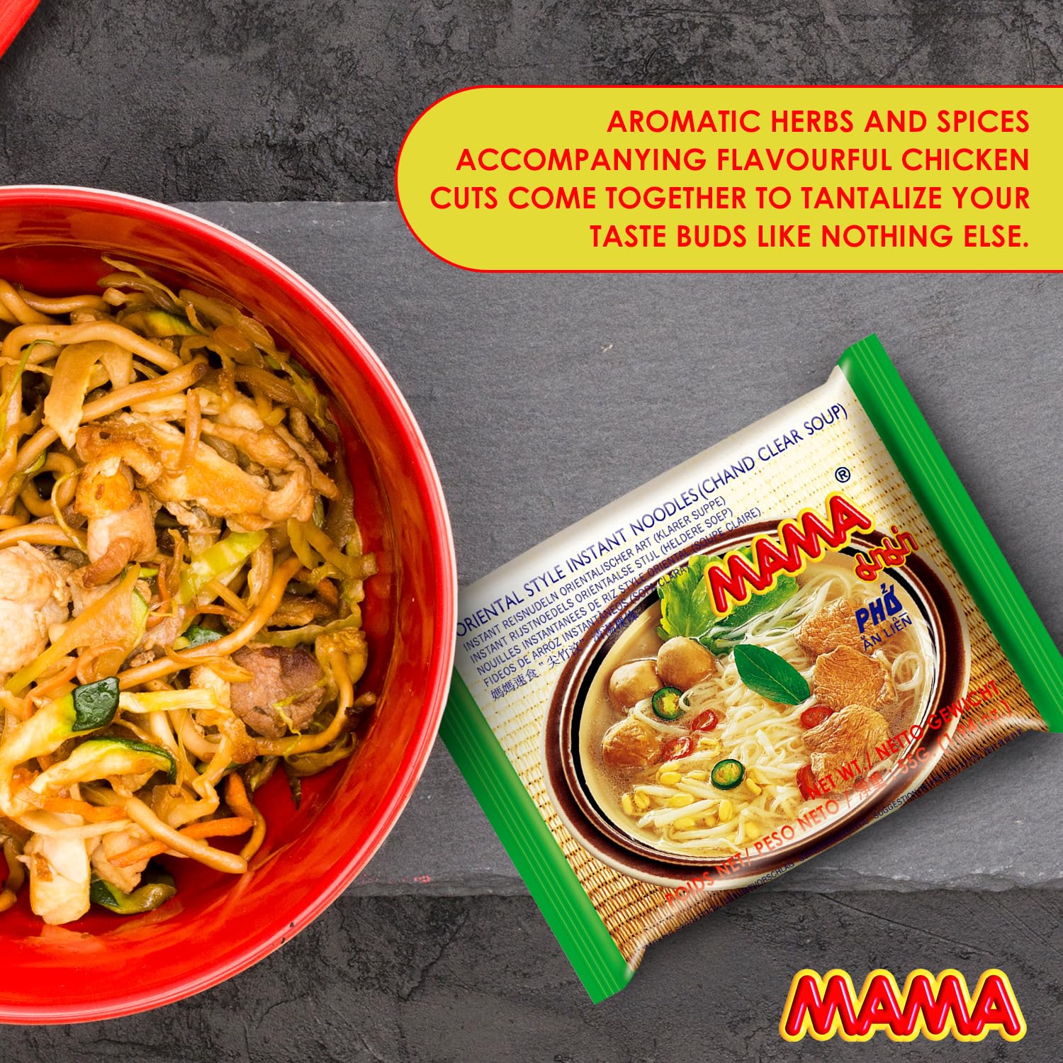 MAMA Noodles Chand Clear Soup Instant Rice Noodles w/Delicious Thai Flavors, Hot & Spicy Noodles, No Trans Fat w/Fewer Calories Than Deep Fried