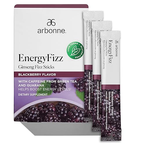 Arbonne Ginseng Energy Supplements - Blackberry Flavor Fizz Sticks, Energy Boost with Caffeine Powder from Guarana and Green Tea, Delicious