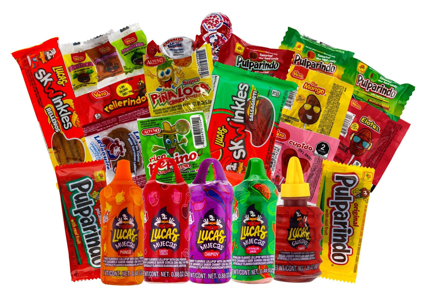 Lucas & Mexican Candy Combo Mix (50 Count), Variety of Sour, Sweet, Spicy, Include Lucas Baby Powder, Muecas, Skwinkles, Gusano, Vero, and More