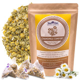 Sou Zen Chamomile Comfort Loose Leaf Chamomile Tea Bags (30 Ct) - Corn Fiber Pyramid Tea Bags, Caffeine-Free Herbal Tea