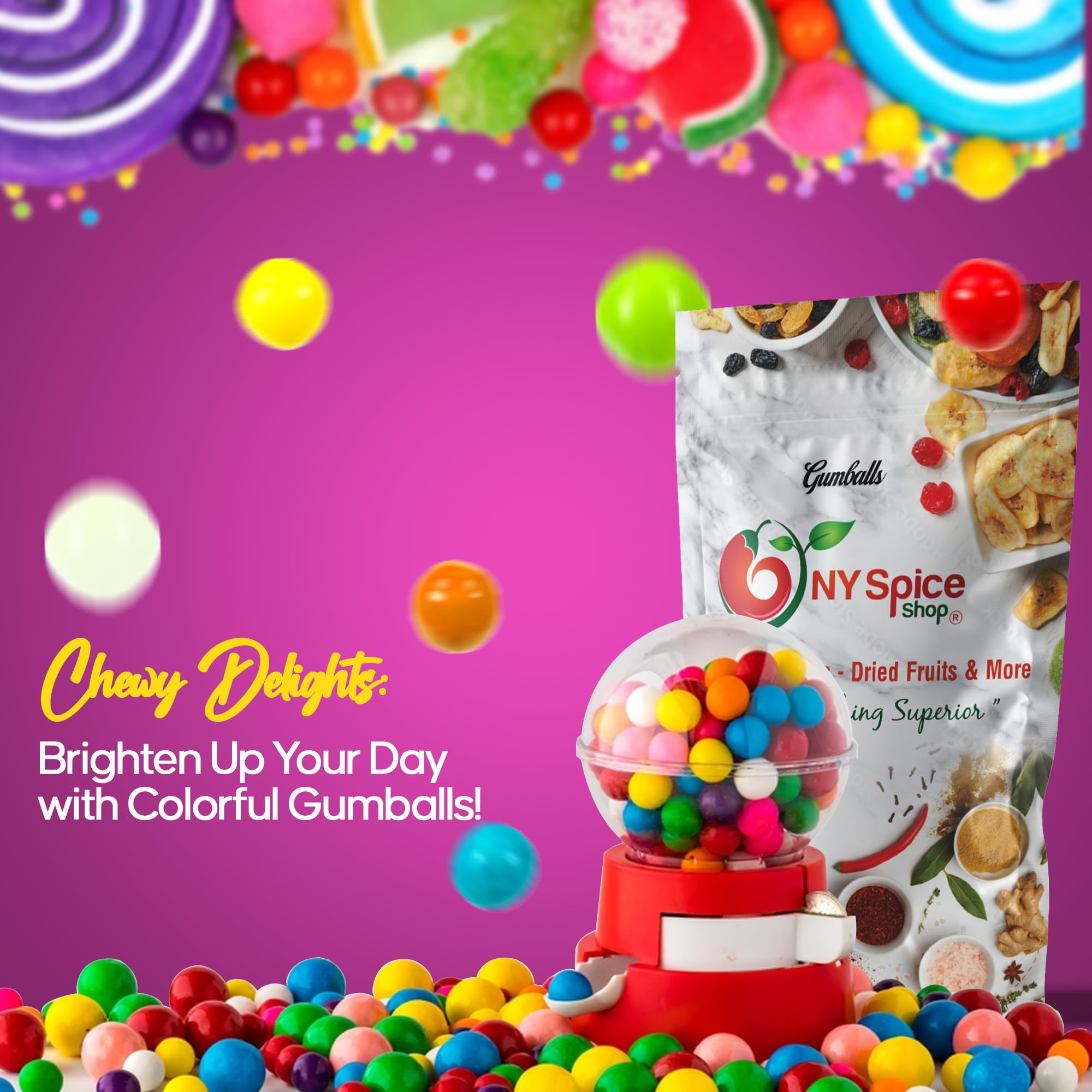 NY Spice Shop Tutti Frutti Black Gumballs - 3 Pound Gumball Machine - Chewing Gum Dubble Bubble Gumballs - Fruit Flavored Gumballs Bulk Candy - Old