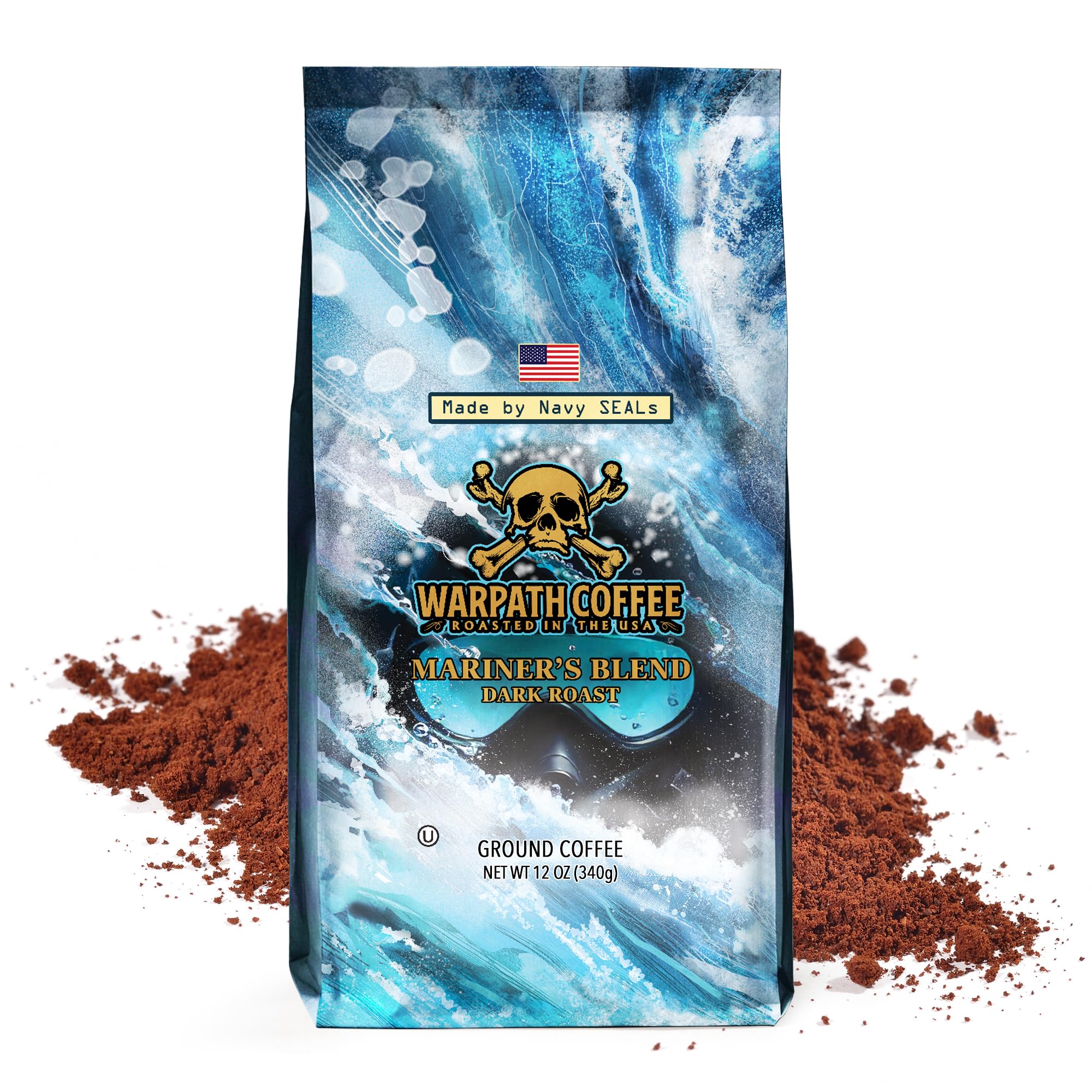 Warpath Coffee Ground Coffee Dark Roast, Mariner's Blend, High Caffeine, Extra Strong Roasted 100% Arabica Coffee Ground Beans, Rich Aroma
