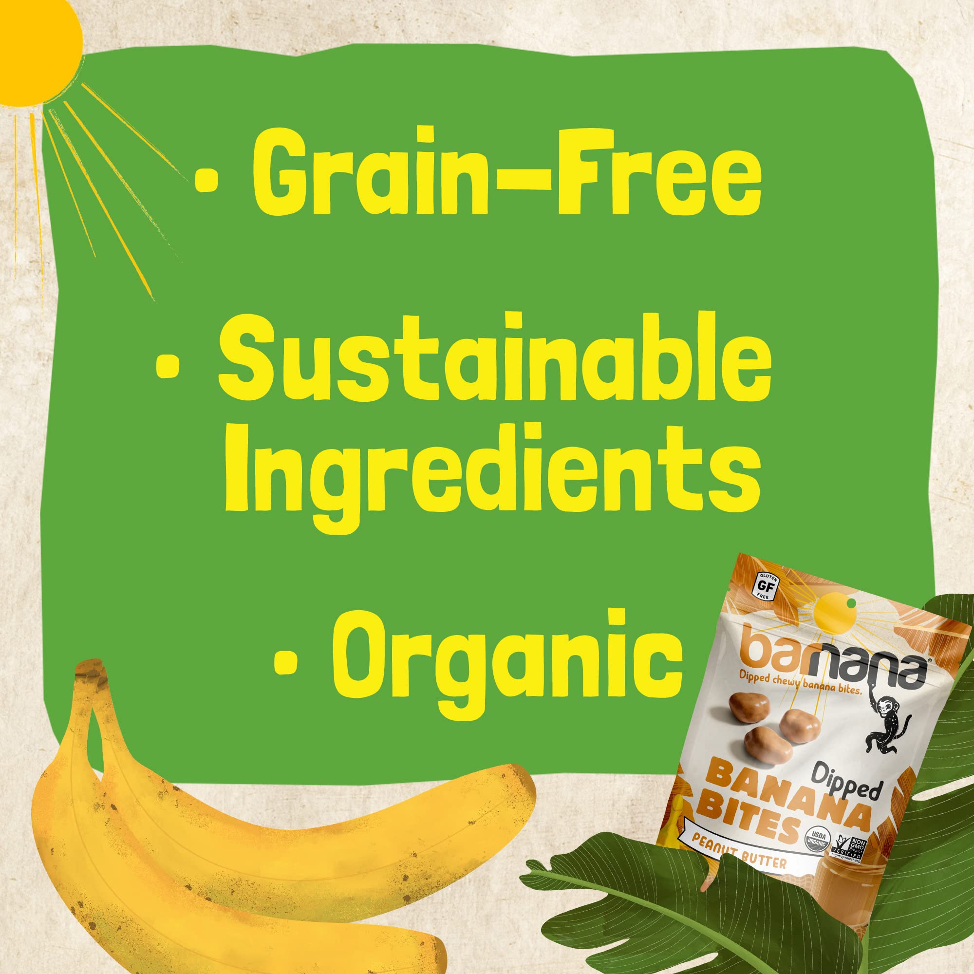 Barnana - Organic Chewy Dipped Banana Bites, Peanut Butter, Chewy Banana Snack, Made With Real Fruit, Kosher, USDA Organic, Paleo (3.5 oz, 12-Pack)