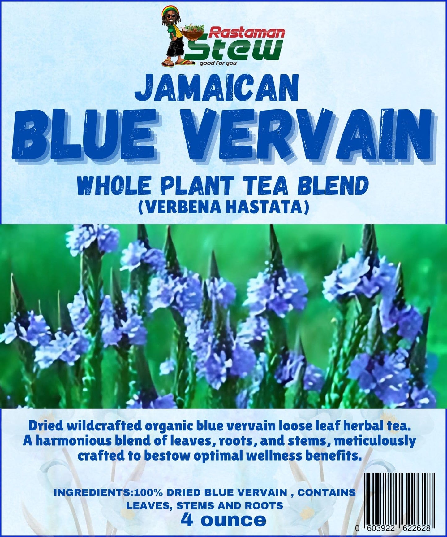 Blue Vervain Loose Leaf Tea - Organic Wildcrafted Caribbean Herbal Tea - Caffeine Free Single Ingredient Jamaican Herb - Rastaman Stew 4oz
