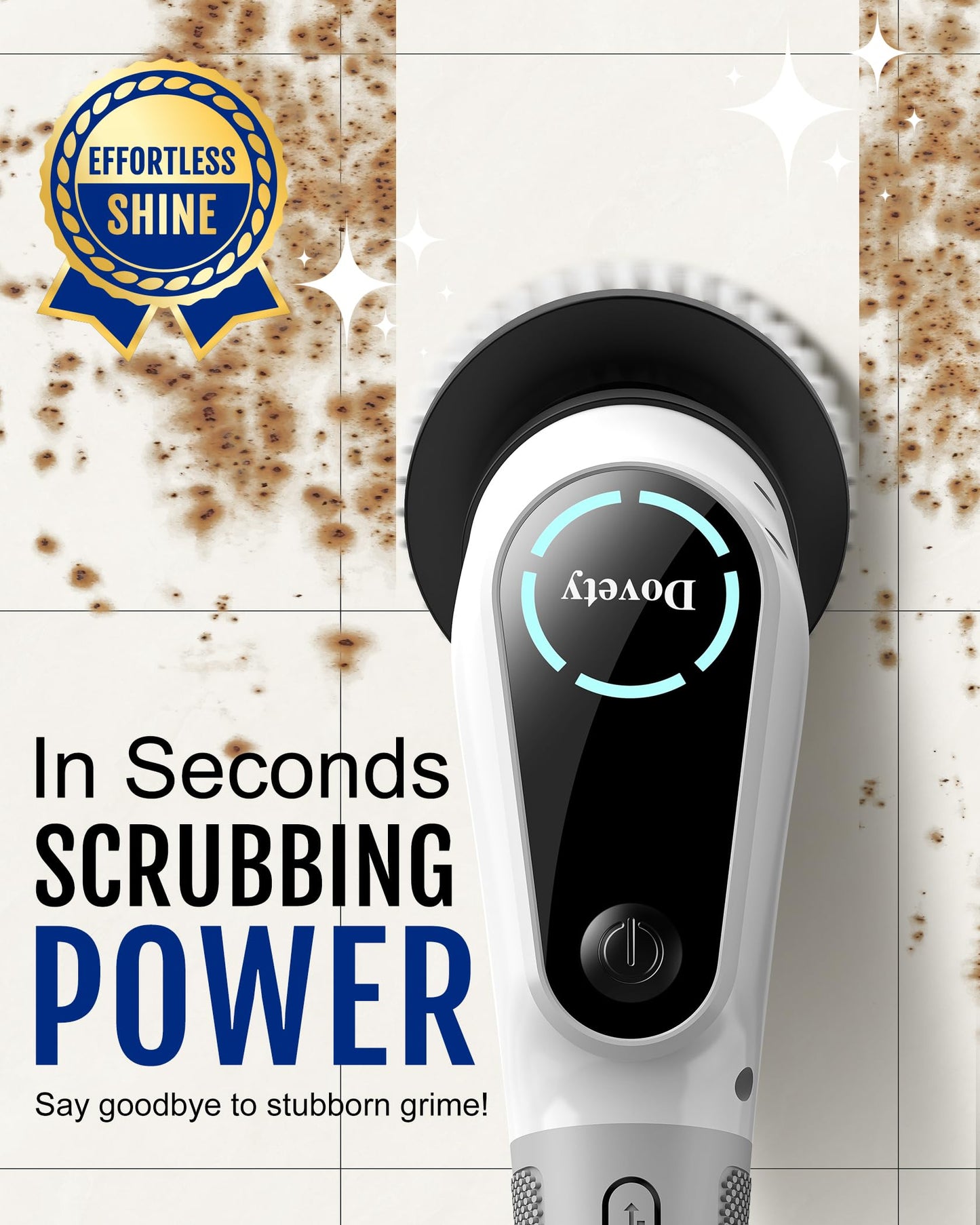 Dovety Electric Spin Scrubber, Shower Scrubber, Power Cleaner Tools with 8 Replaceable Brush Heads, Cleaning Brush with Extension Handle, 2 Adjustable