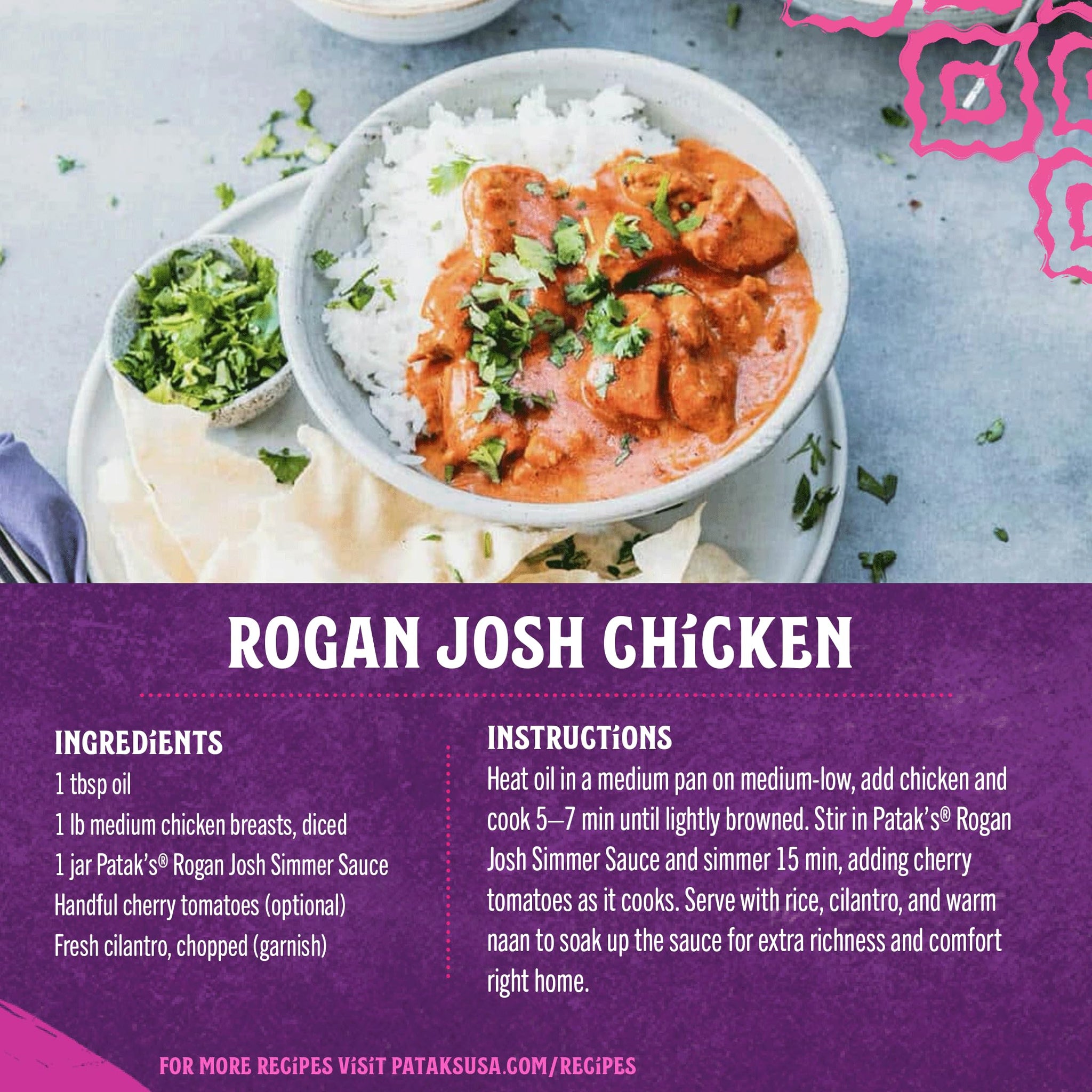 Patak’s Rogan Josh Simmer Sauce - Medium Spiced Tomato-Based Curry Sauce with Garlic, Ginger & Aromatic Spices - Gluten-Free & Vegan Indian Simmer