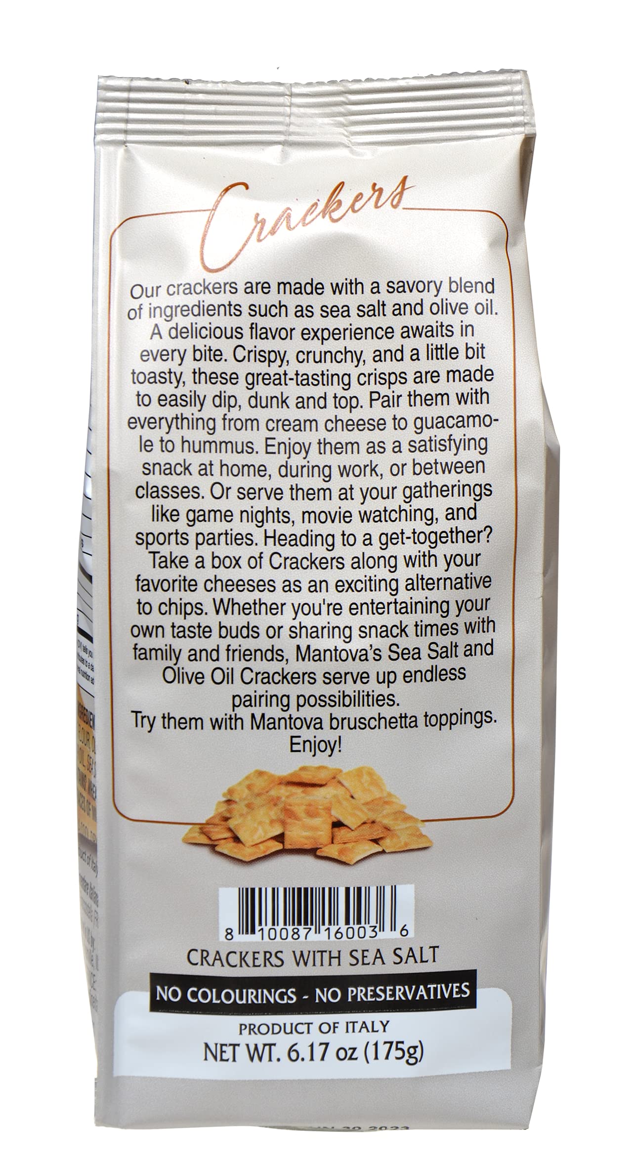 Mantova Crackers with Sea Salt, 6.17 oz. (Pack of 2), Product of Italy, Traditional, Oven-Baked Crackers, All-Natural, Vegan-Friendly, No Artificial