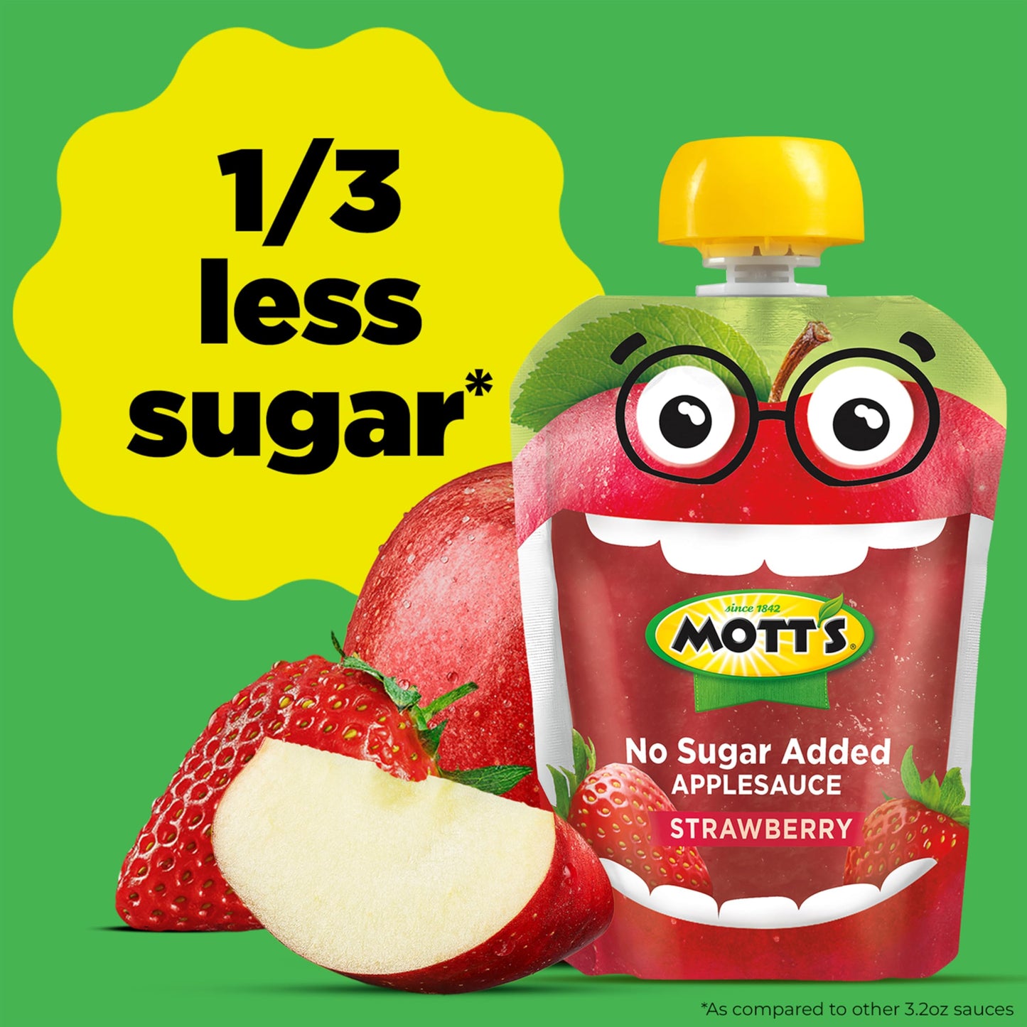Mott's No Sugar Added Strawberry Applesauce, 3.2 oz clear pouches, 12 count