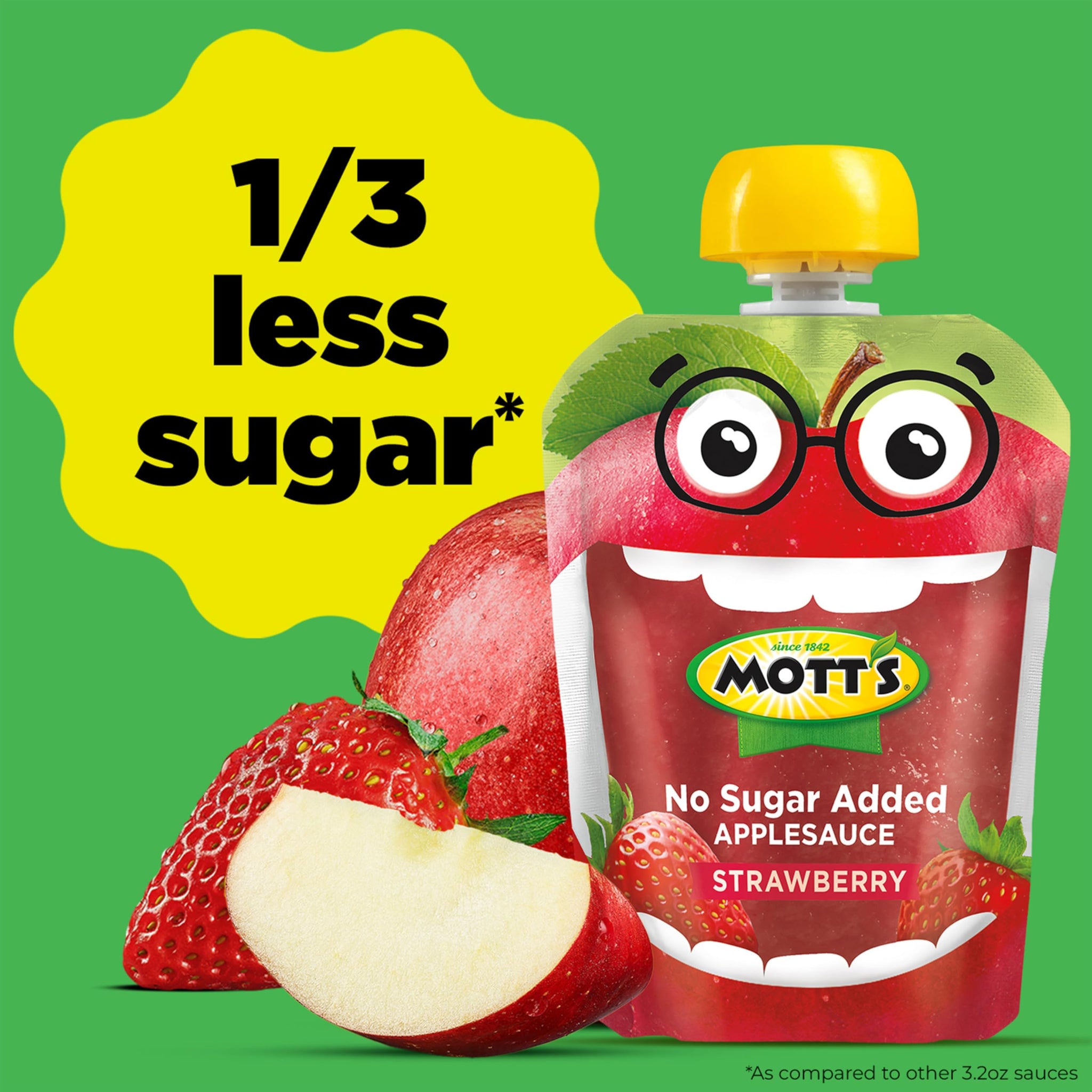 Mott's No Sugar Added Strawberry Applesauce, 3.2 oz clear pouches, 12 count
