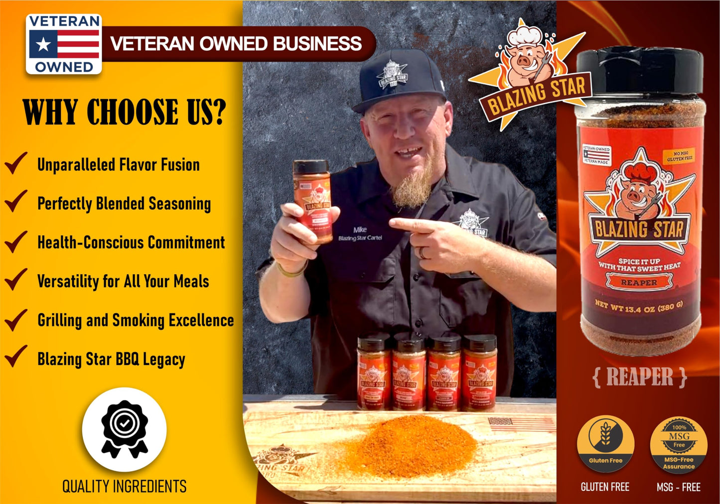 Blazing Star Reaper Rub - Balanced Sweet Heat Seasoning with Carolina Reaper Peppers - Perfect BBQ Rub for Ribs, Wings, Chicken, Pork, and Even Fruit