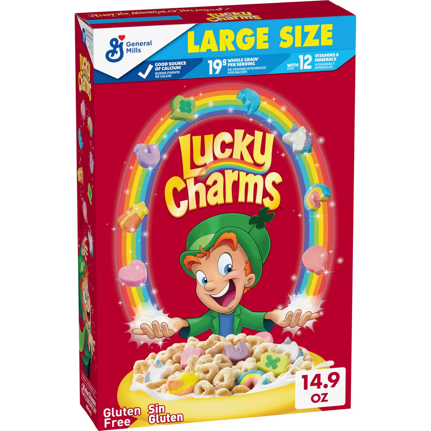 Lucky Charms Gluten Free Cereal with Marshmallows, Kids Breakfast Cereal, Made with Whole Grain, Large Size, 14.9 oz