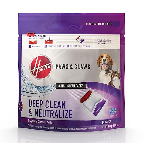 Hoover Paws & Claws Clean Packs, Sea Breeze Scent, Pre-Measured Concentrated Pack Solution, Tackles Tough Pet Messes & Stains, Pair Full Size Carpet