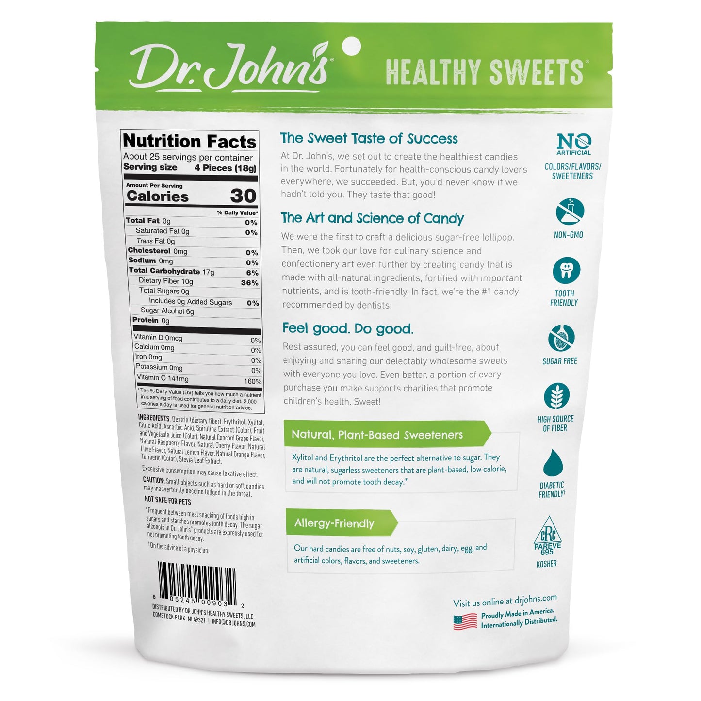 Dr. John's Healthy Sweets Classic Fruit Hard Candy with Zero Sugar, Dye Free, Plant Based, Keto Friendly, 100 Count, 1 LB