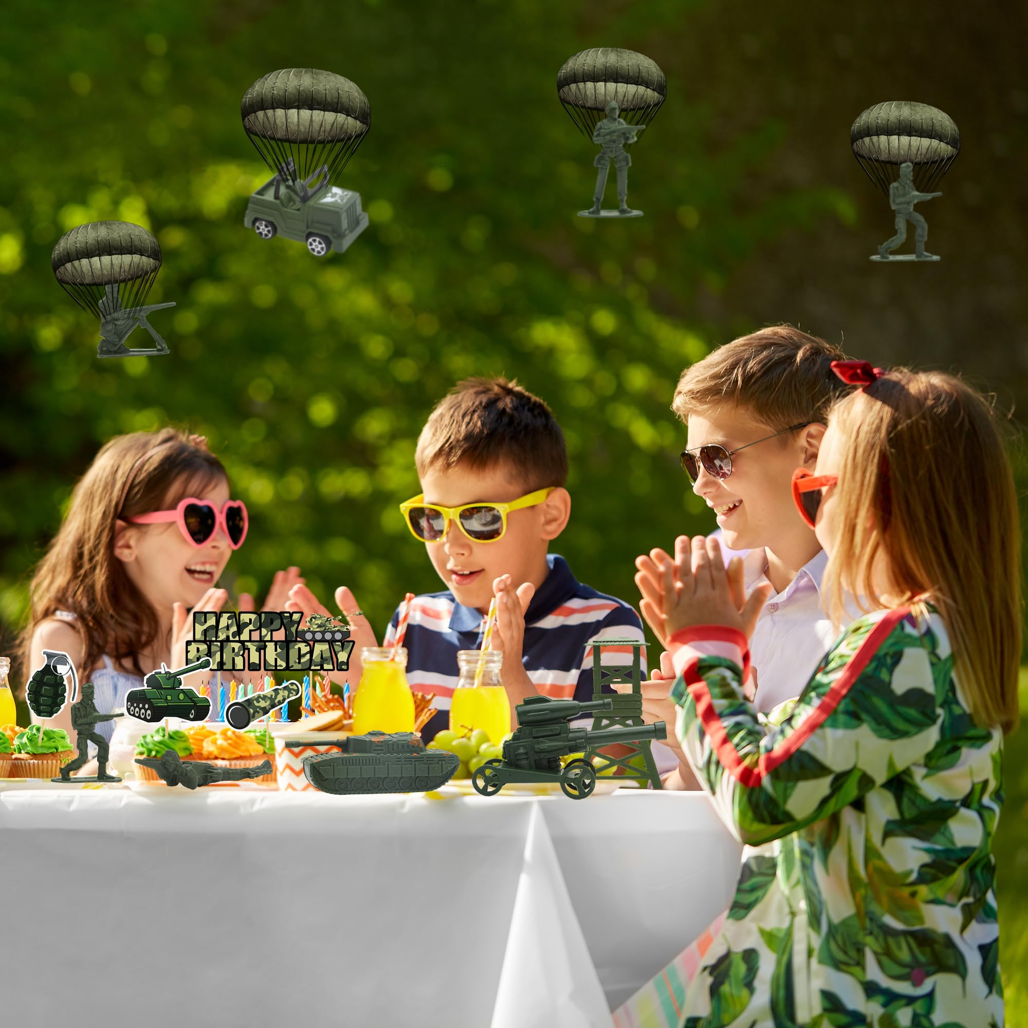 35pcs Camo Cake Cupcake Toppers Camouflage Cake Decorations Army Military Party Supplies with Camo Happy Birthday Cake Topper Army Men Tanks Vehicles