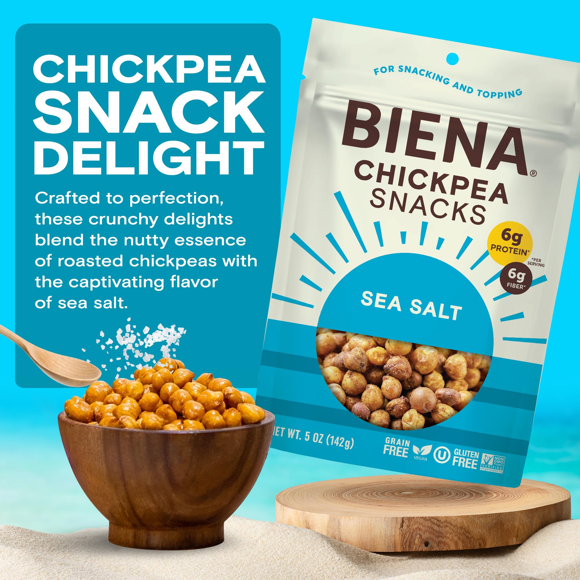 Biena Foods, Sea Salt Roasted Chickpea Snack, 5 Ounce