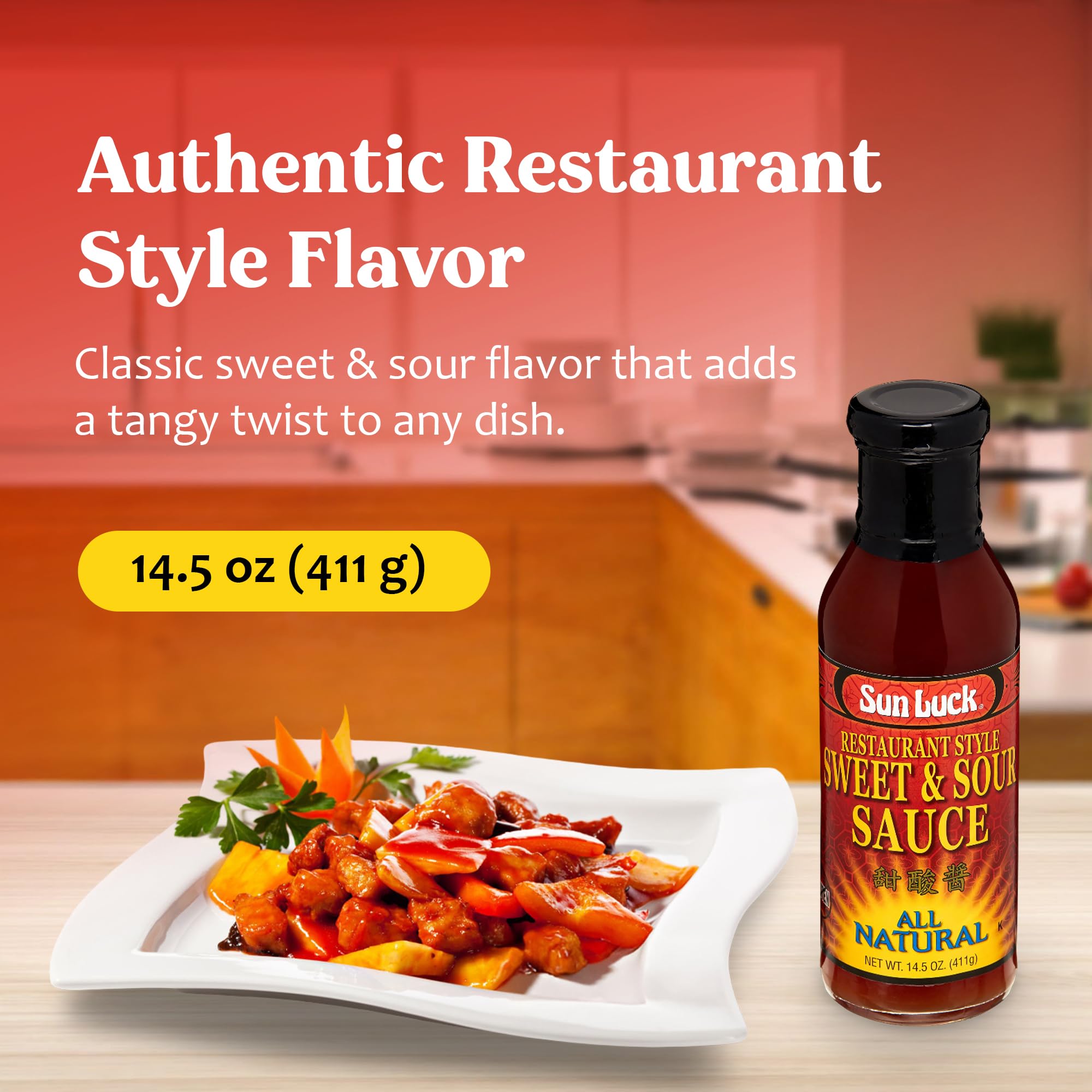 Sun Luck Restaurant Sweet & Sour Sauce 14.5 oz Bottle - Classic Sweet-Tangy Dipping Sauce for Egg Rolls & Appetizers; Great Marinade & Glaze