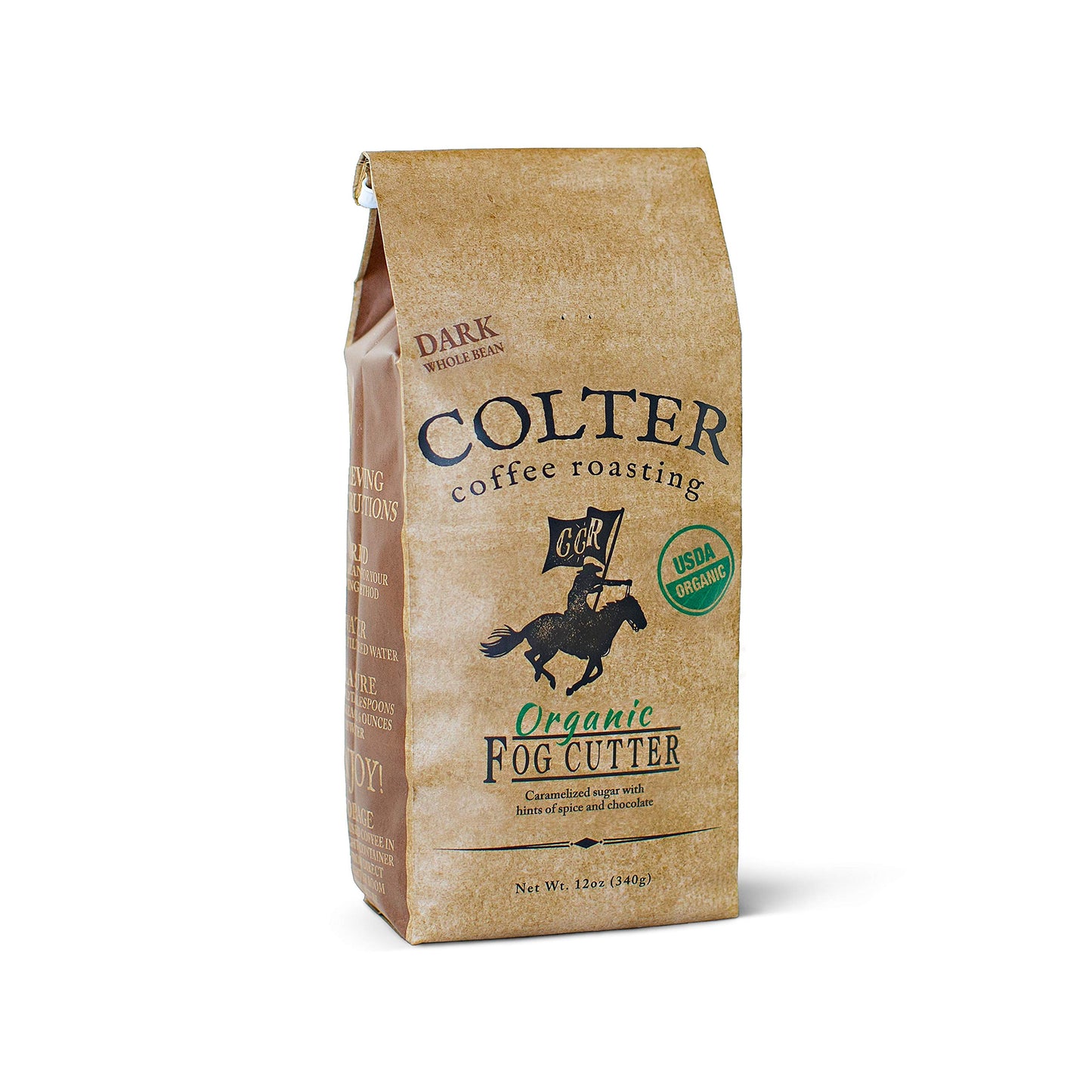 Colter Coffee Roasting, Organic Fogcutter, Dark Roast, 100% Organic Arabica Coffee, 12 oz whole bean, Fair Trade