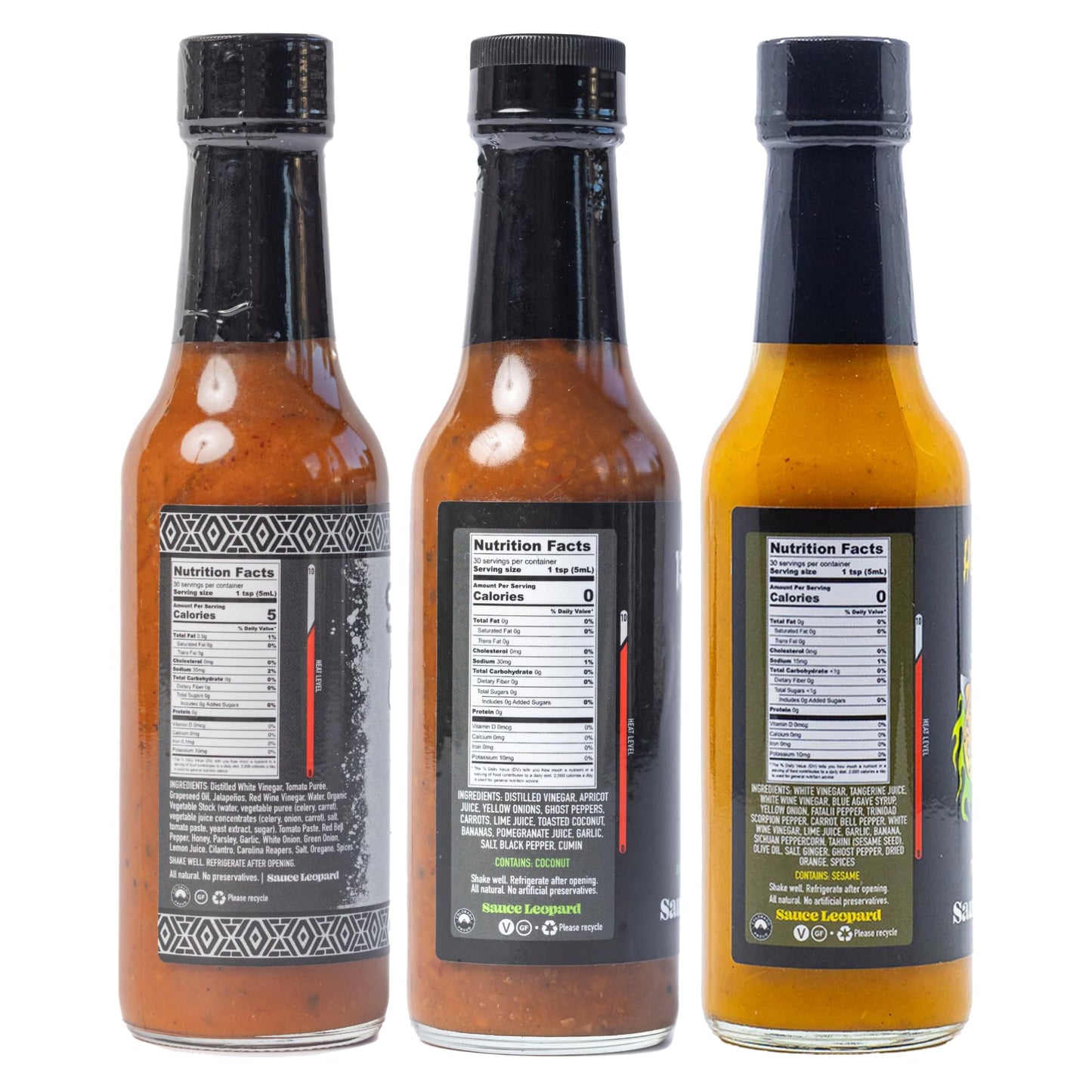 Sauce Leopard Extra Hot Sauce Variety 3-Pack - The Seventh Reaper, The 13th Floor, Homegrown Hell - Ghost Pepper, Carolina Reaper, Spicy Gift Set, 5