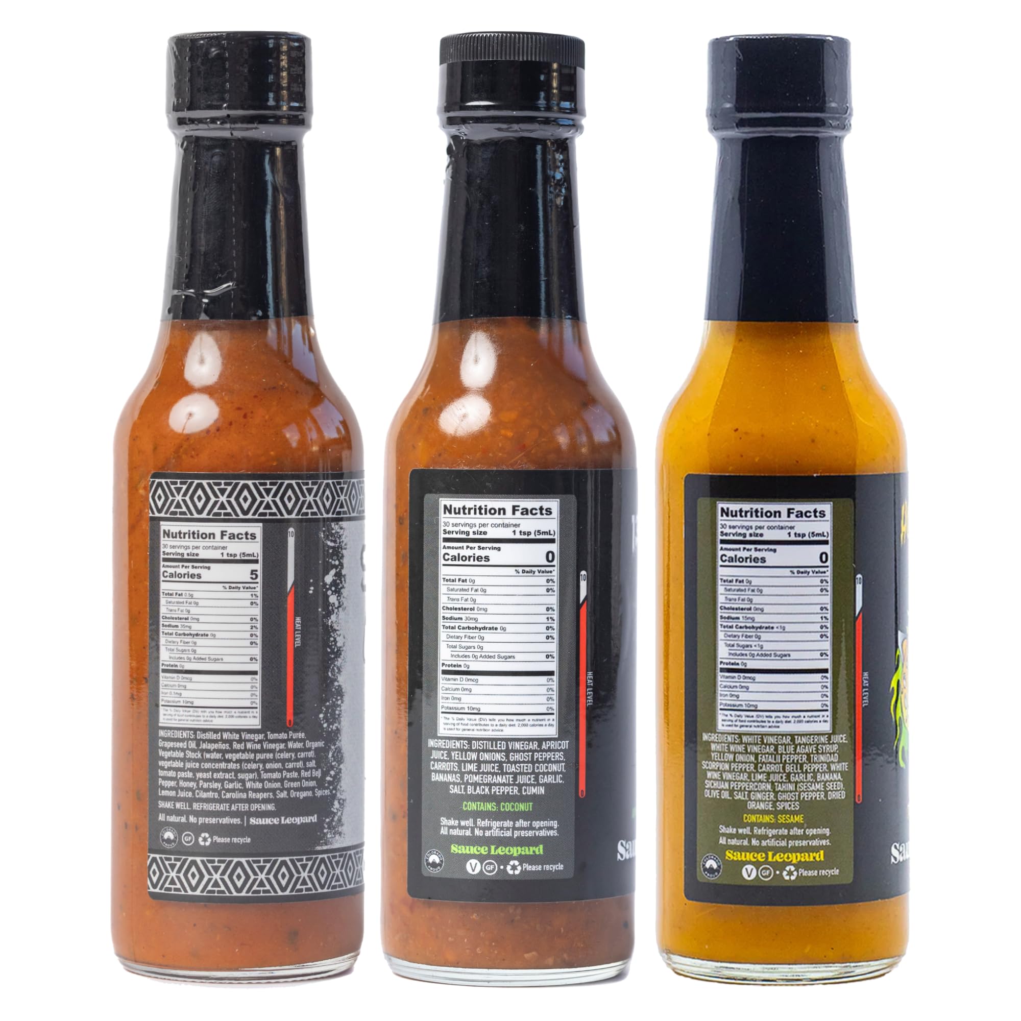 Sauce Leopard Extra Hot Sauce Variety 3-Pack - The Seventh Reaper, The 13th Floor, Homegrown Hell - Ghost Pepper, Carolina Reaper, Spicy Gift Set, 5