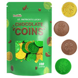 100-Count St. Patrick's Day Milk Chocolate Green & Gold Coin, 100 Coins, Shamrock & Leprechaun Themed Coins, Parties, Events and Celebrations, Perfect