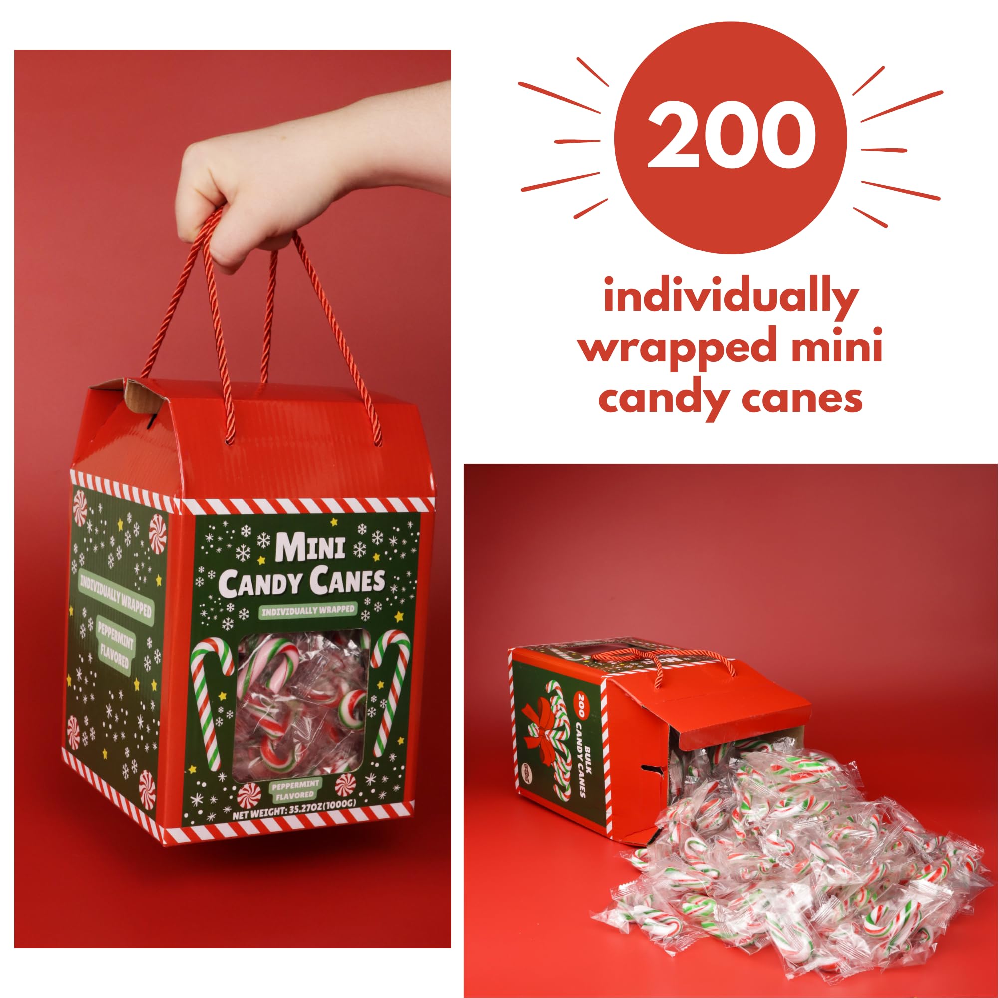 Sweetzo Bulk Individually Wrapped Mini Candy Canes, Classic Christmas Candies, Peppermint Flavored (200 Pieces)