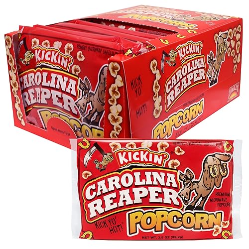 ASS KICKIN’ Carolina Reaper Pepper Microwave Popcorn - 12 Pack - Ultimate Spicy Gourmet Gift Popcorn - Makes a Great Movie Theater Popcorn or Snack