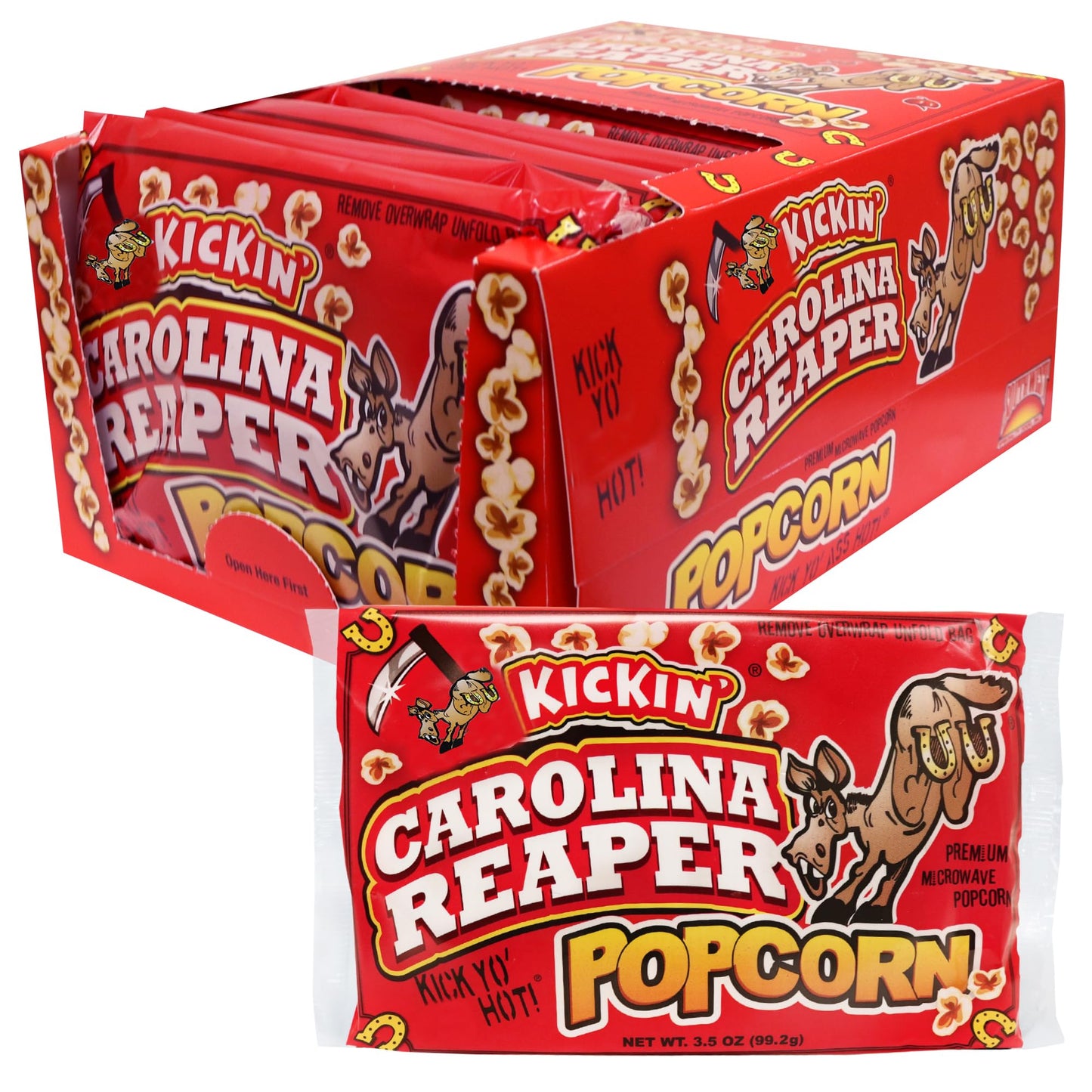 ASS KICKIN’ Carolina Reaper Pepper Microwave Popcorn - 12 Pack - Ultimate Spicy Gourmet Gift Popcorn - Makes a Great Movie Theater Popcorn or Snack