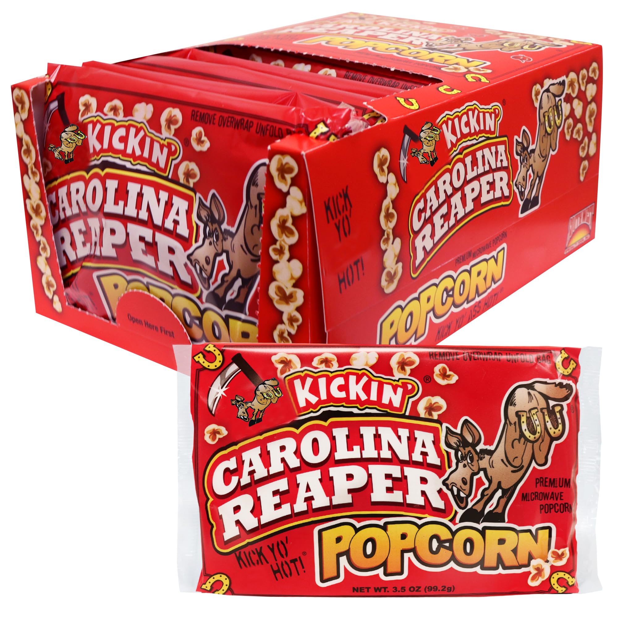 ASS KICKIN’ Carolina Reaper Pepper Microwave Popcorn - 12 Pack - Ultimate Spicy Gourmet Gift Popcorn - Makes a Great Movie Theater Popcorn or Snack