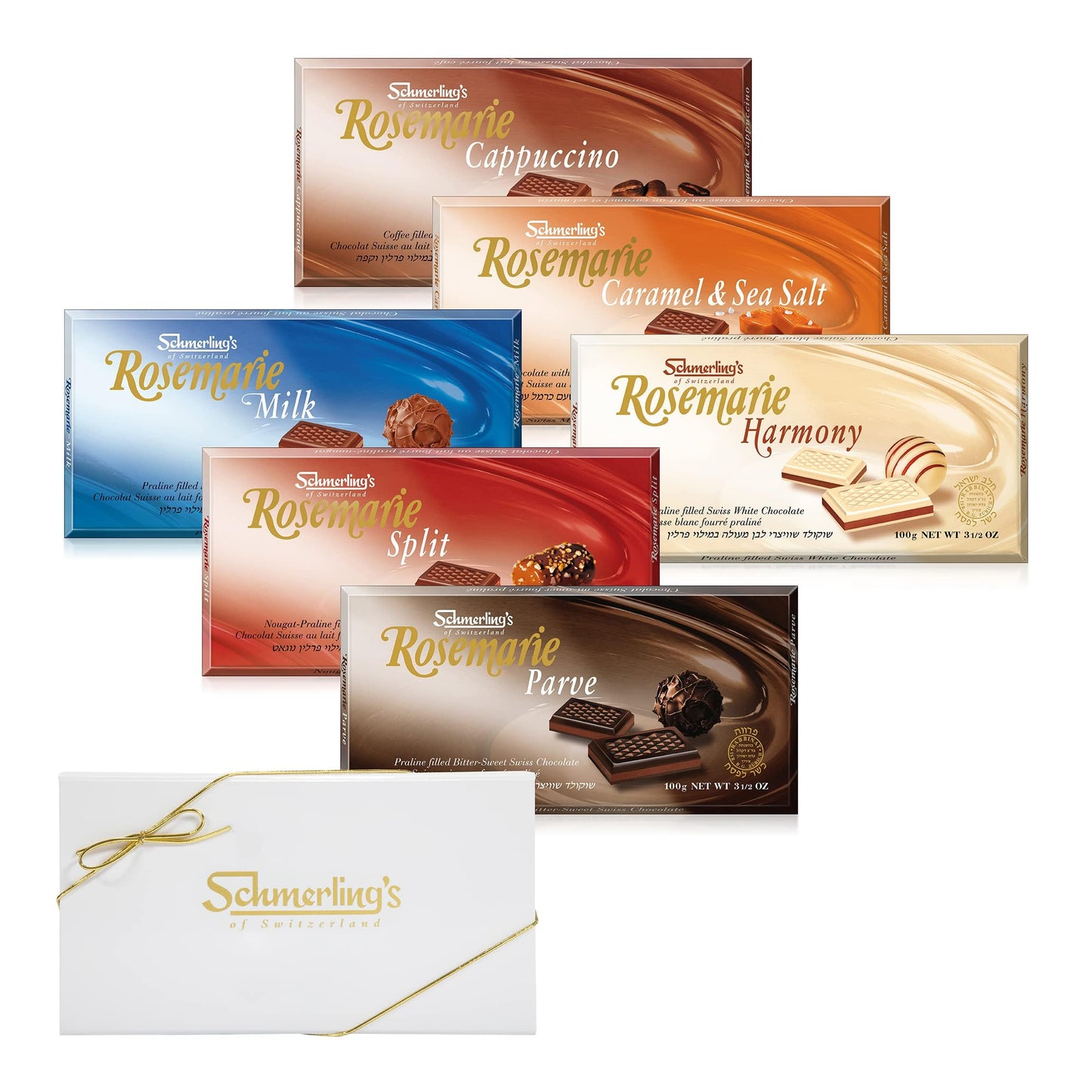 Schmerling's Swiss Chocolate Gift Box - Premium Chocolates Variety Pack, Milk, Dark Bittersweet, Parve, Kosher For Passover, Gluten Free, Non GMO, 3.5