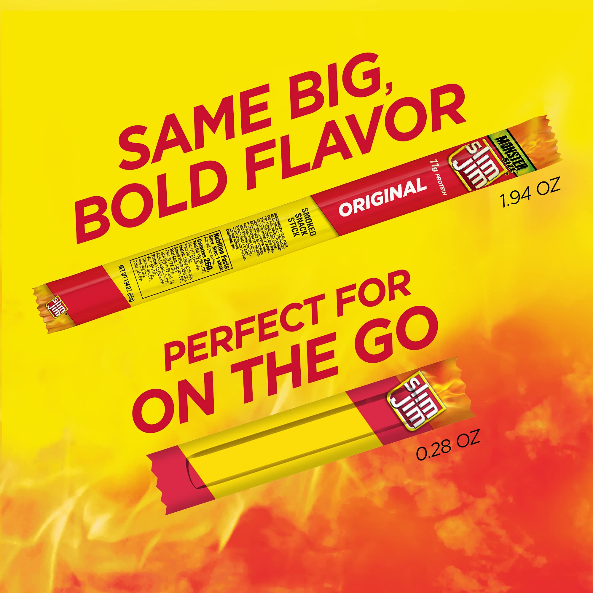 Slim Jim Smoked Meat Sticks, Original Flavor, 6g Protein Per Serving, Snack Size, 0.28 oz. (26 Count)