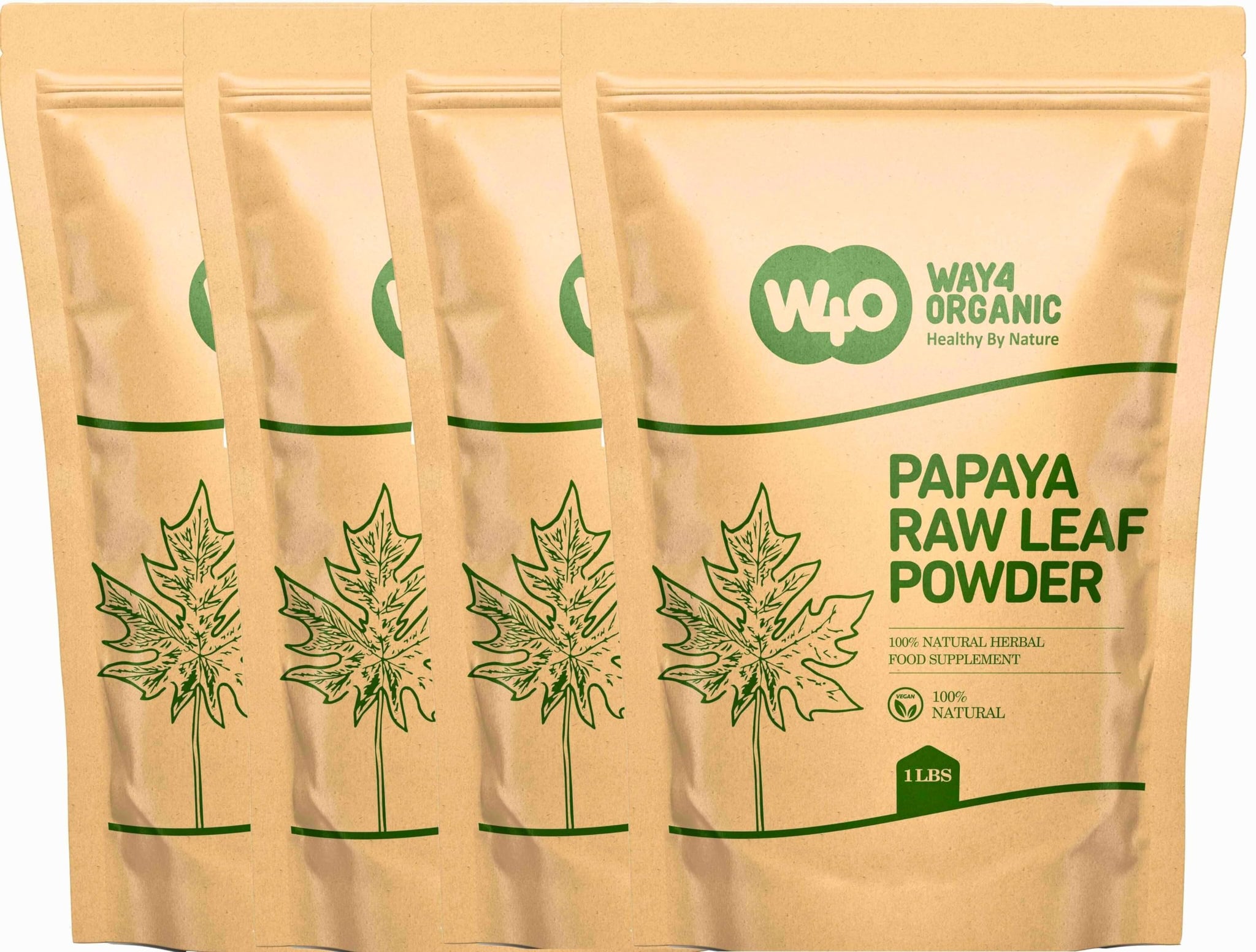 Papaya Leaf Powder 64 Ounces(4 Pounds), Dried from Fresh Green Leaves, Good to Make Tea, Juice Extract (No Fruit, No Seeds) - Way4Organic