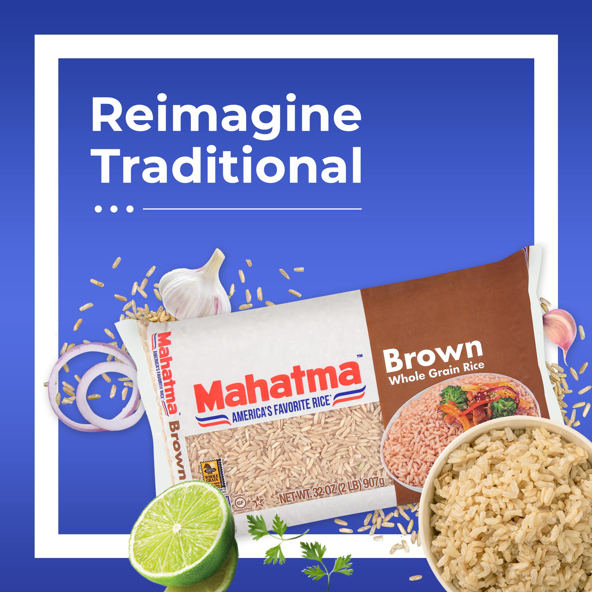 Mahatma Whole-Grain Brown Rice, 2lb Bag of Rice, Stovetop or Microwave Rice