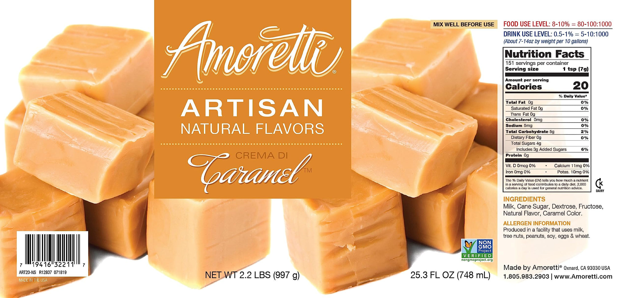 Amoretti - Natural Crema Di Caramel Artisan Flavor Paste, 8 oz, Perfect For Ice Cream, Beverages, Cakes, and more, Preservative Free, Vegan, Gluten