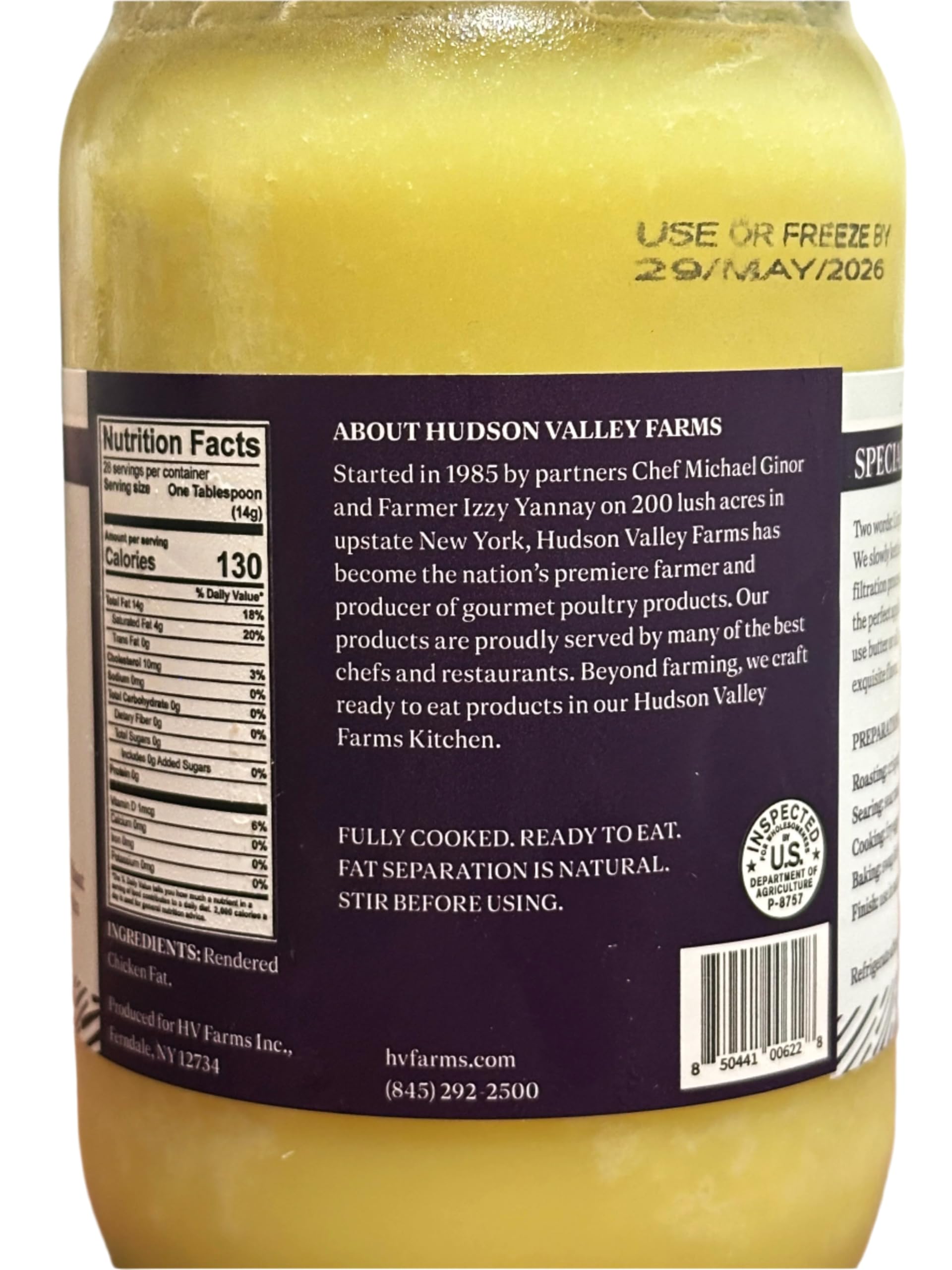 Hudson Valley Farms Rendered Chicken Fat 14 Oz Glass Jar | Premium Gourmet Cooking Oil | Artisan Kettle Rendered | No Preservatives | Seed Oil