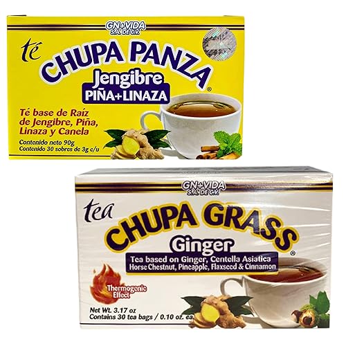 2 Pack Improved Formula Tea CHUPA GRASS & PANZA - Tea Based Ginger, Gotu Kola & Cinammon, Pineapple Jengibre (30 Tea Bags/0.10 oz Each)
