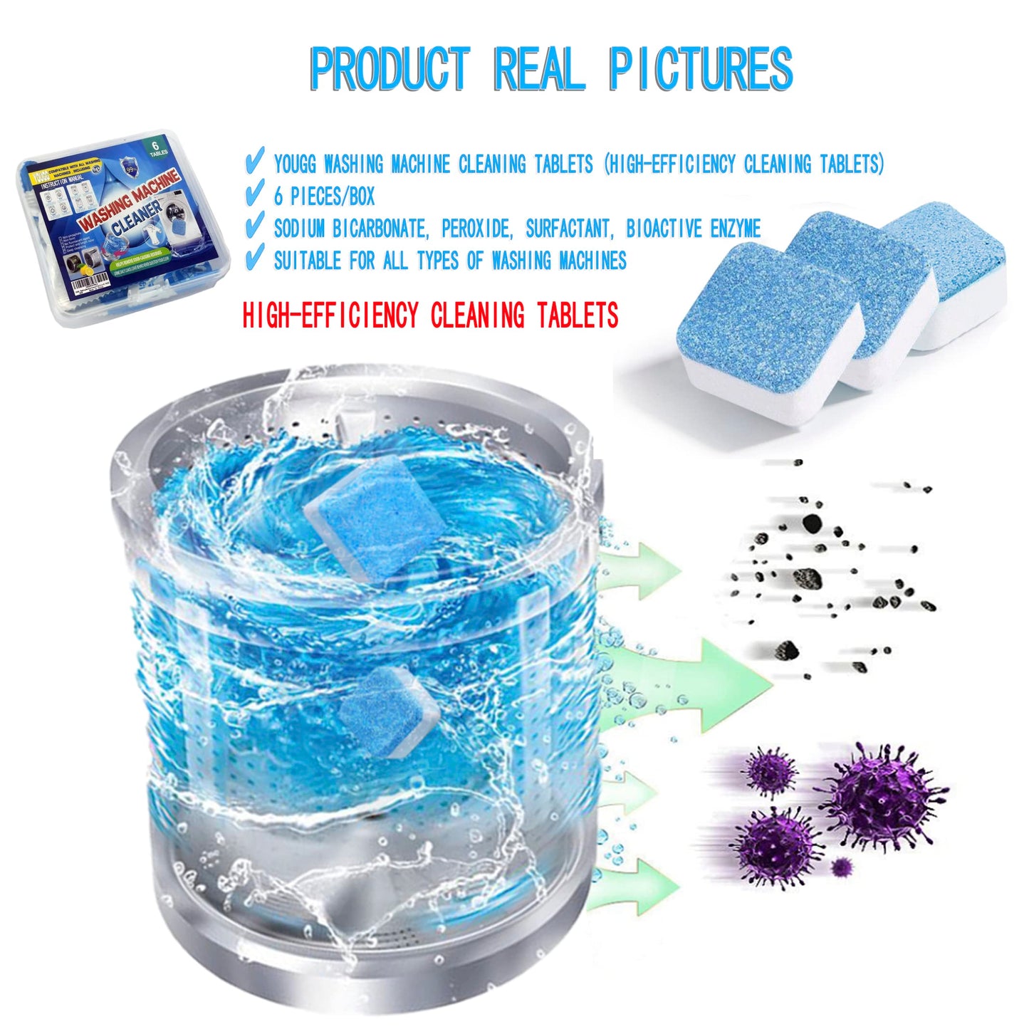 YOUGG Washing Machine Cleaner Tablets?6 Pack,Fresh Solid Washer Deep Cleaning Tablet,For HE, Front Loader&Top Load Washers