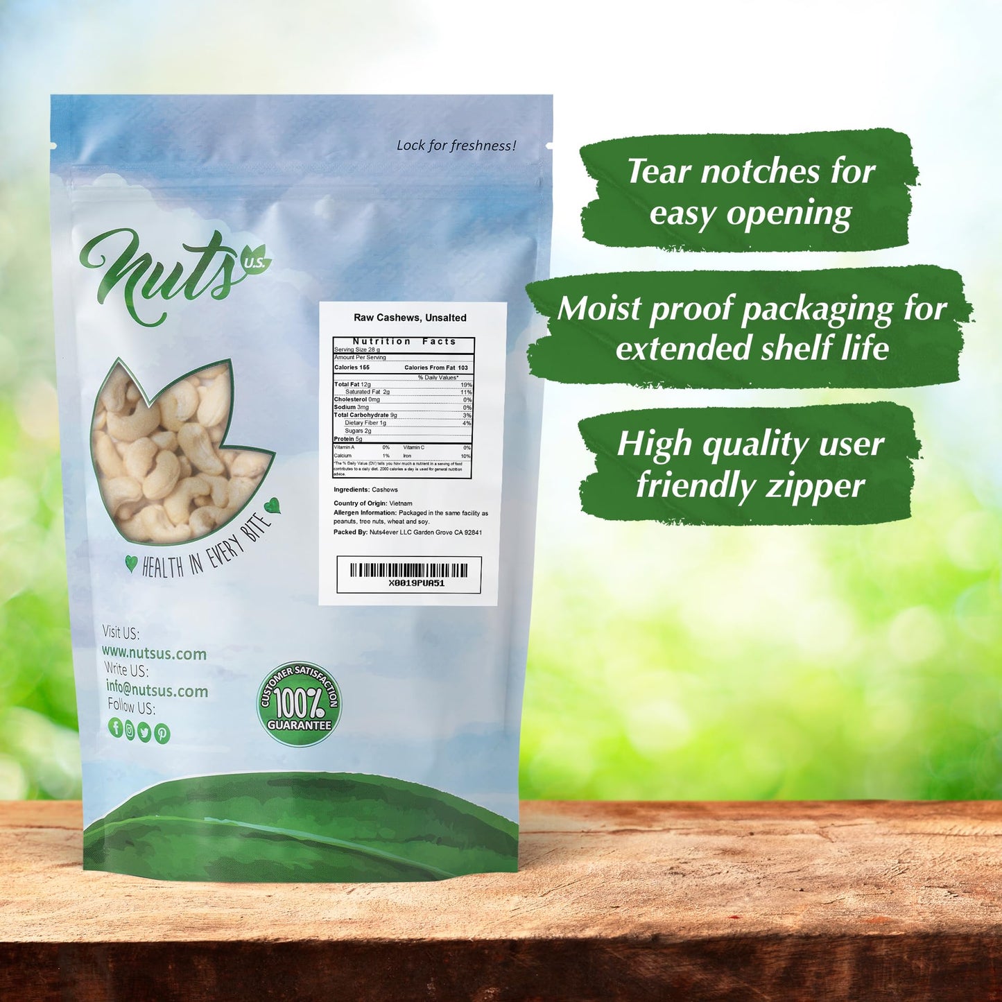 NUTS U.S. - Cashews | Raw and Unsalted | Whole Kernels and No Shell | Fresh & Unroasted | Natural Bulk Cashews !!! (4 LBS)