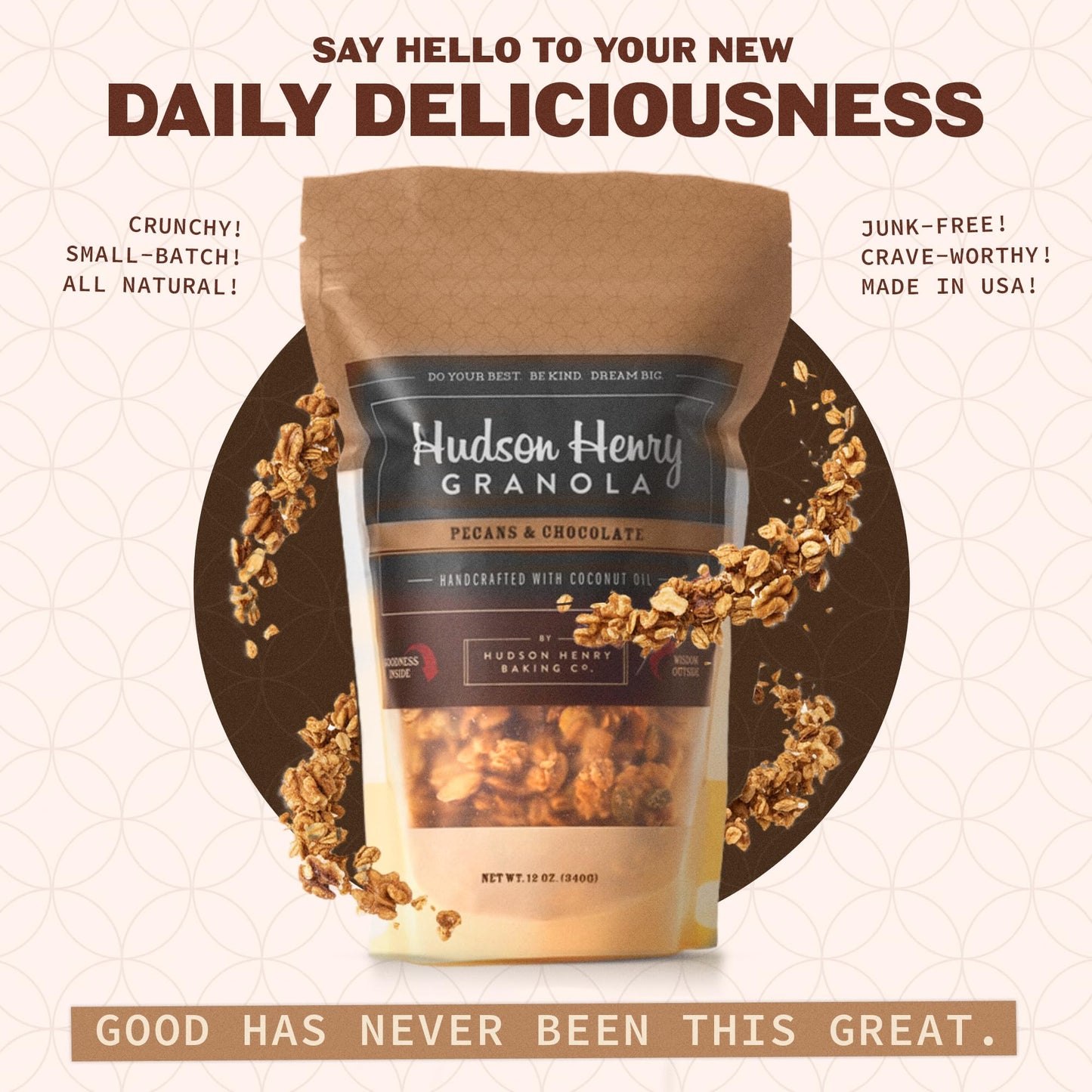 Hudson Henry Chocolate Pecan Granola | Gluten Free Granola with Nuts & Seeds | Vegan, Non-GMO & Small Batch Baked with Pure Maple Syrup & Extra Virgin