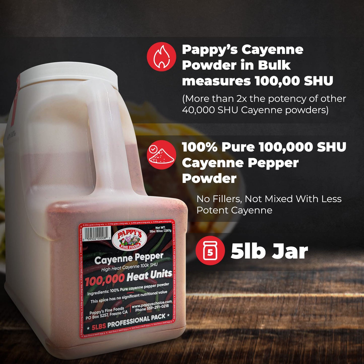 Cayenne Pepper Powder Bulk - 100,000 Heat Units - 5lb Jar.
