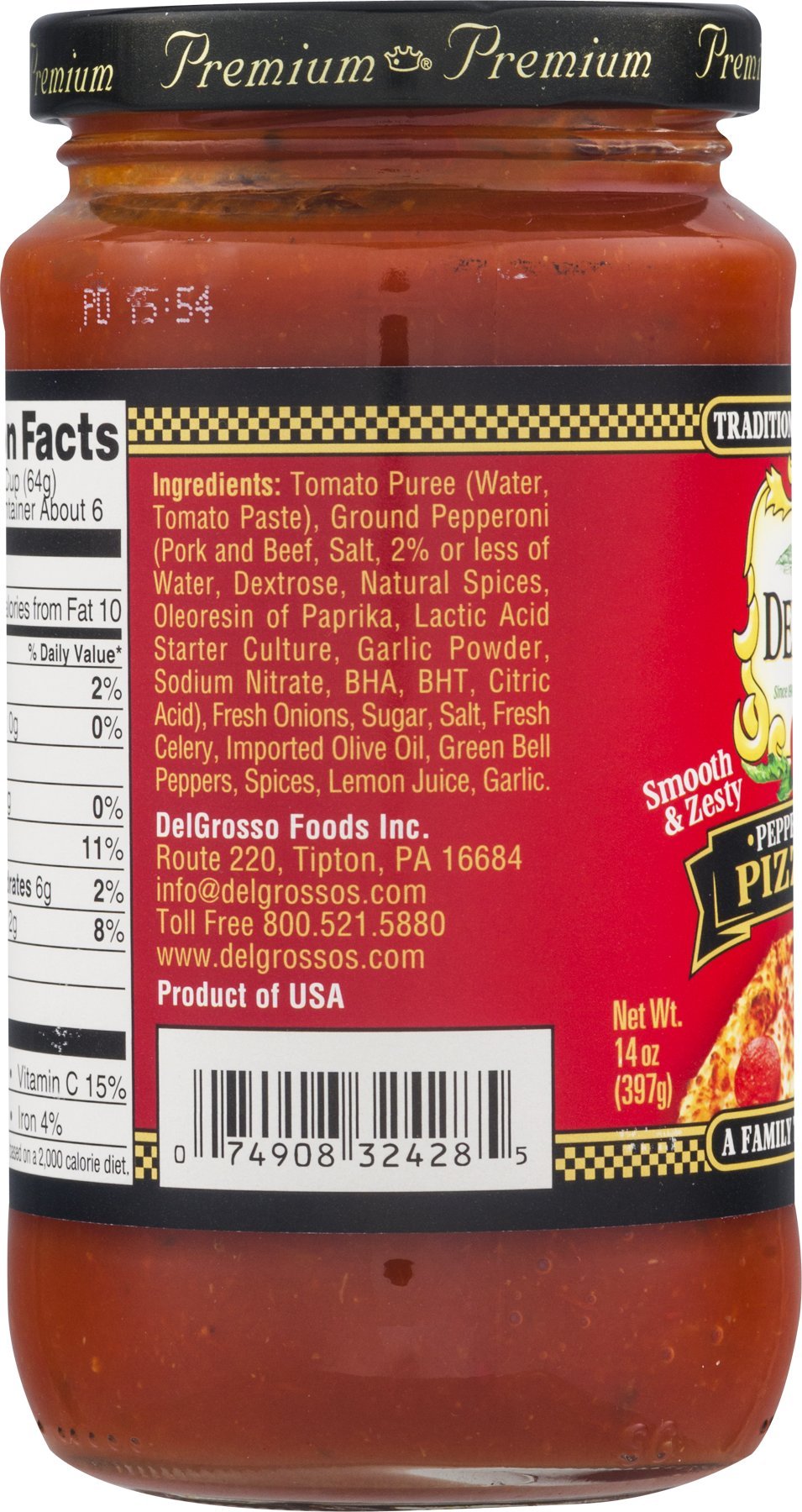 Delgrosso, Pepperoni Flavored Traditional Pizza Sauce, 14 Ounce