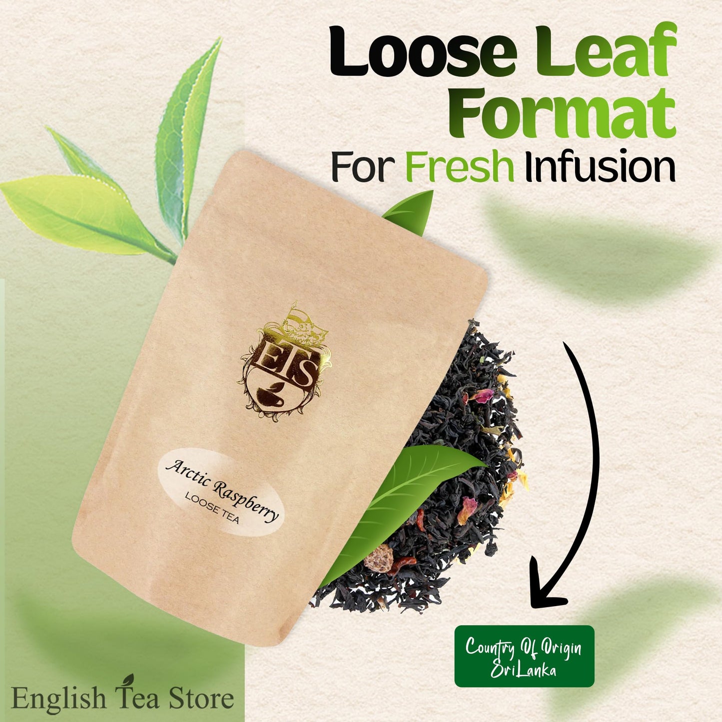 Arctic Raspberry Naturally Flavored Black Tea - Loose Leaf Pouch - 16oz | Fruity Berry Blend with Raspberry Pieces | Premium Ceylon Black Tea | Medium