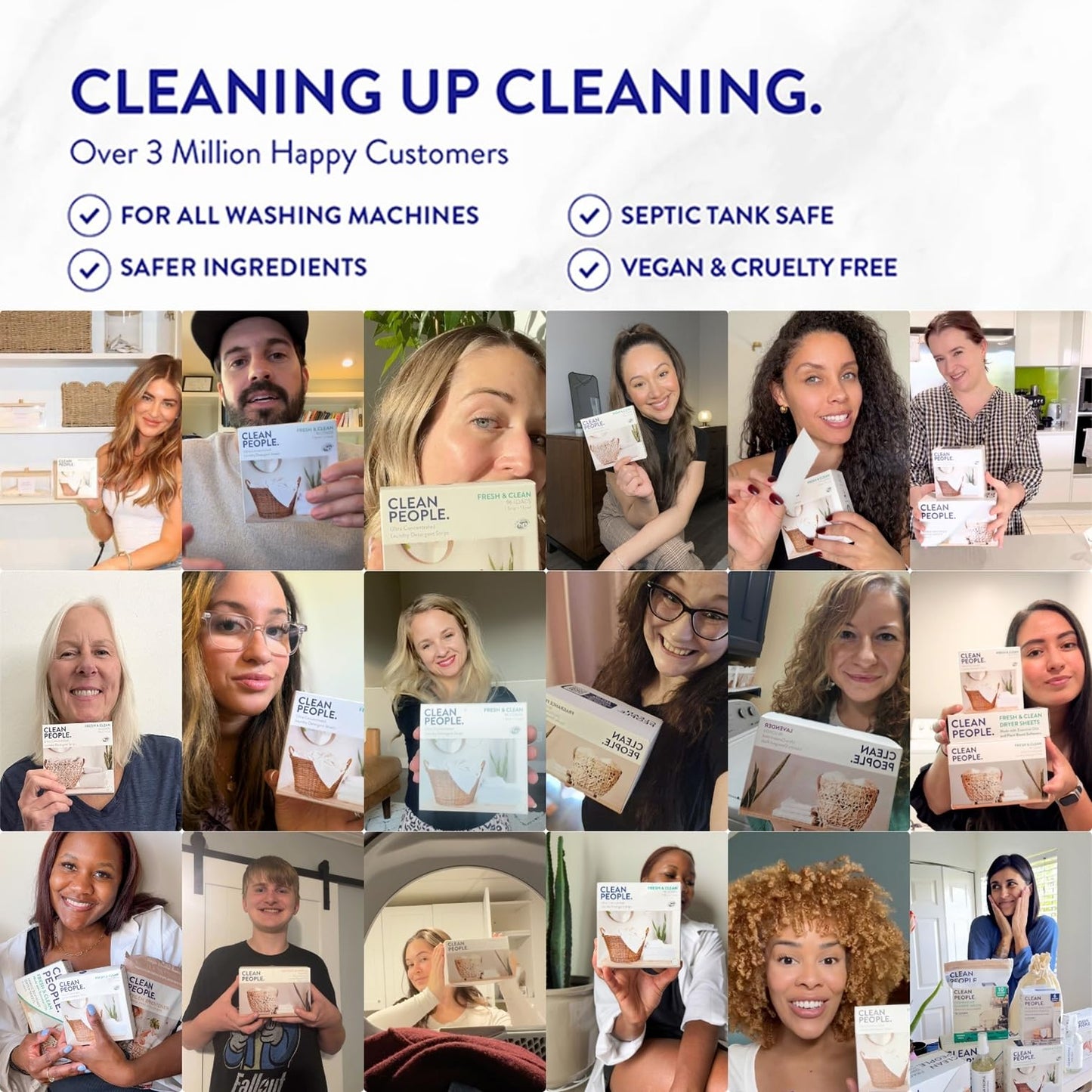 Clean People Laundry Detergent Sheets- Recyclable Packaging, Hypoallergenic, Stain Fighting, Works with All Machines including HE (128 Count, Variety
