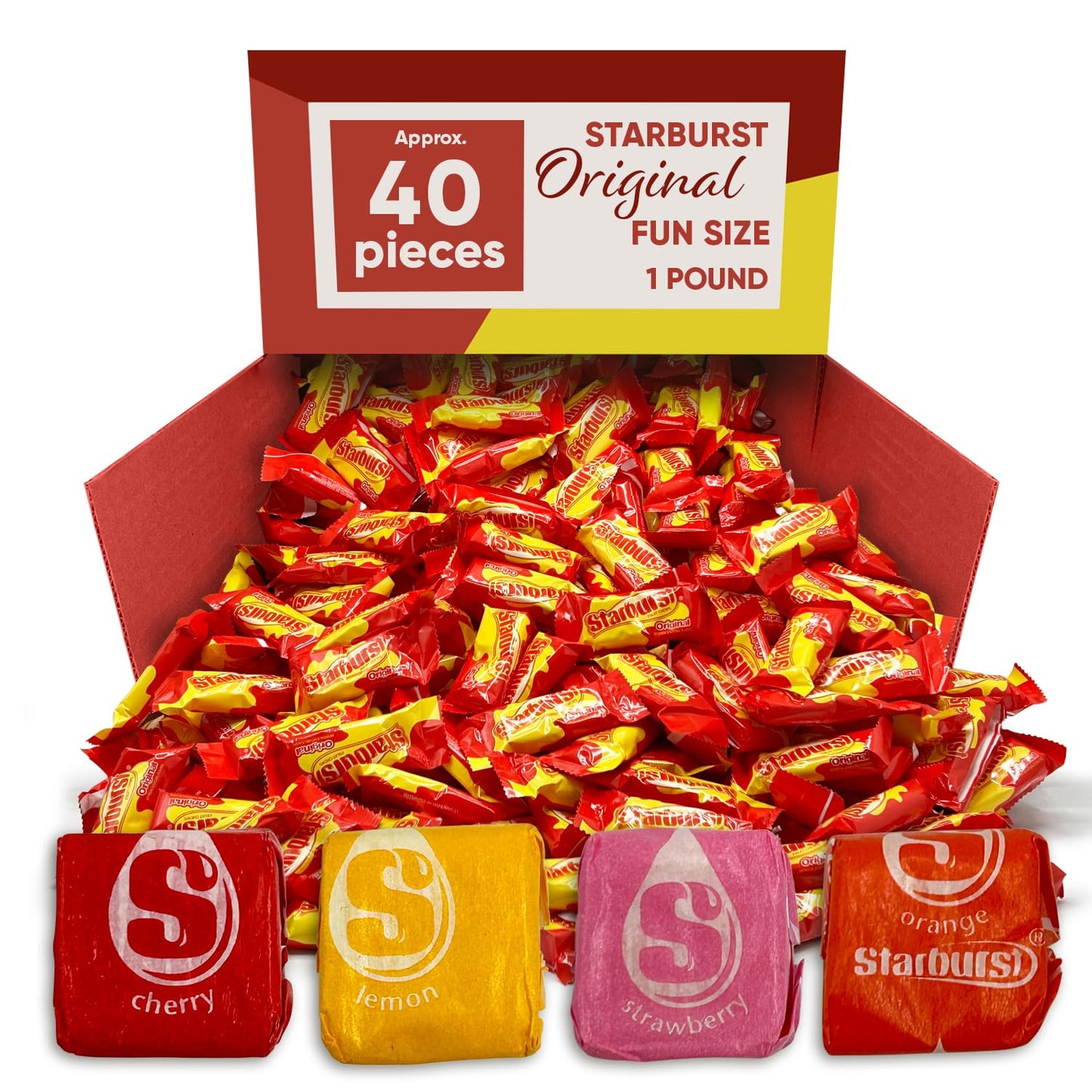 Strburst Original 2-in-1 Pack, Fun Size Chewy Candy - 1 Pound Approx 40 Pieces - Assorted Flavors Strawberry, Cherry, Orange & Lemon, Individually