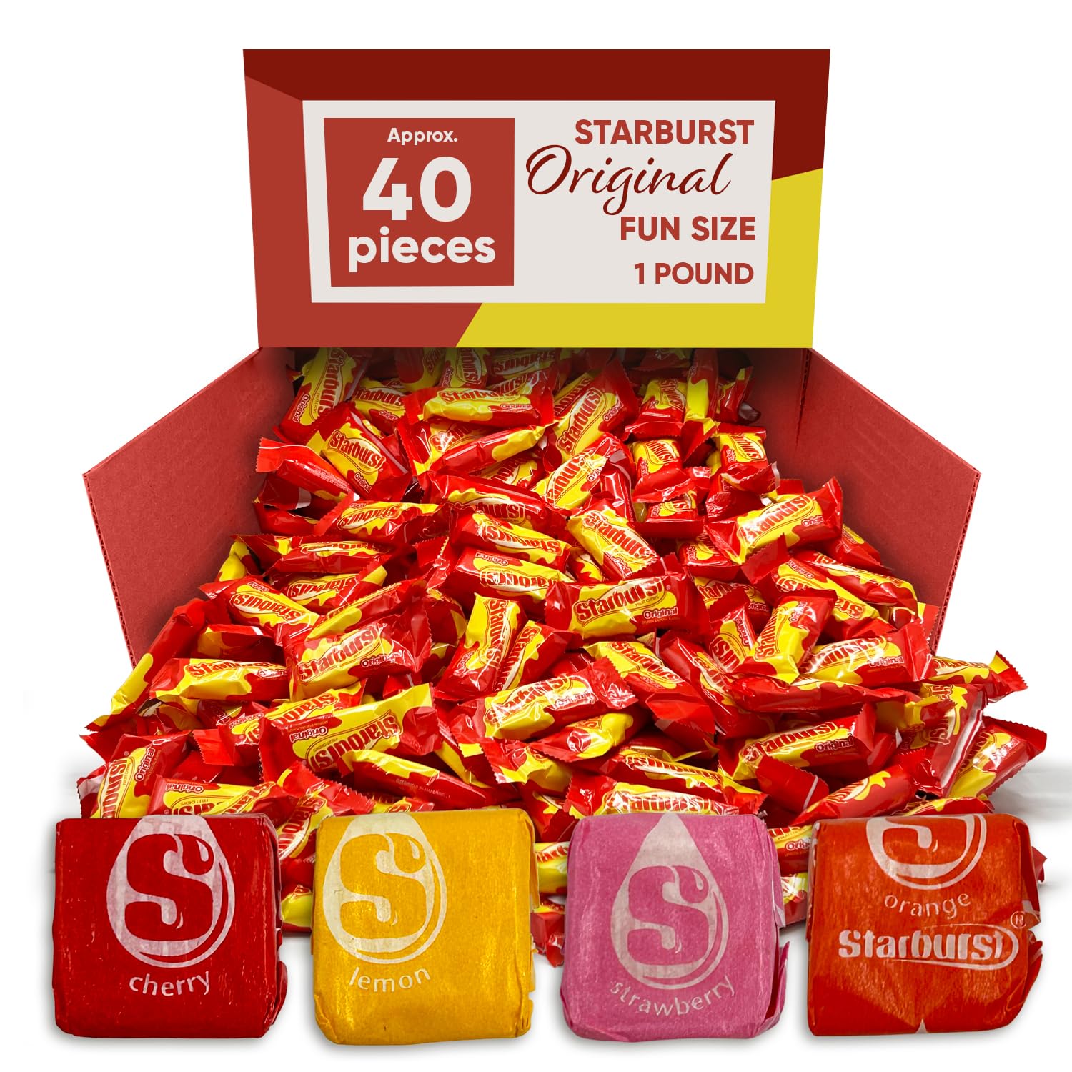 Strburst Original 2-in-1 Pack, Fun Size Chewy Candy - 1 Pound Approx 40 Pieces - Assorted Flavors Strawberry, Cherry, Orange & Lemon, Individually