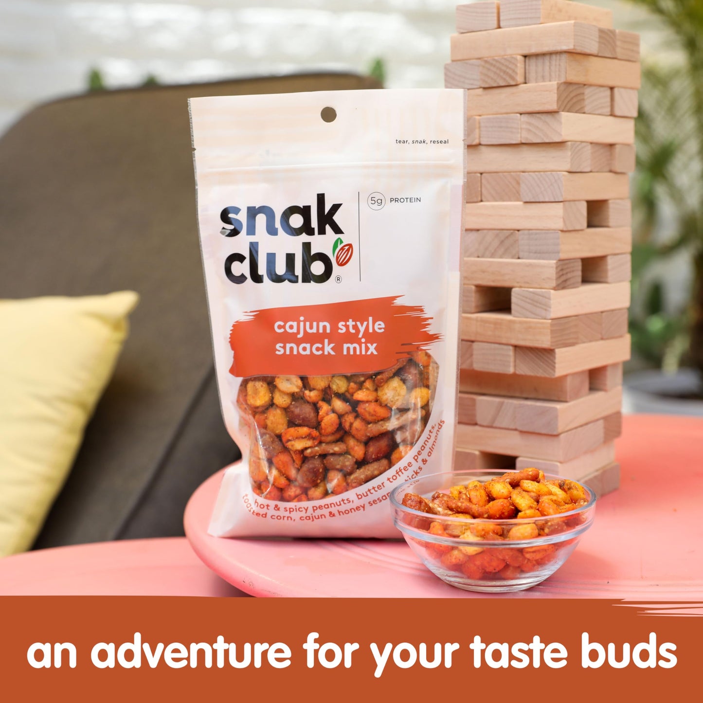 Snak Club Cajun Style Snack Mix with Hot and Spicy Peanuts, Butter Toffee Peanuts, Toasted Corn, Cajun and Honey Sesame Sticks, and Almonds, Kosher